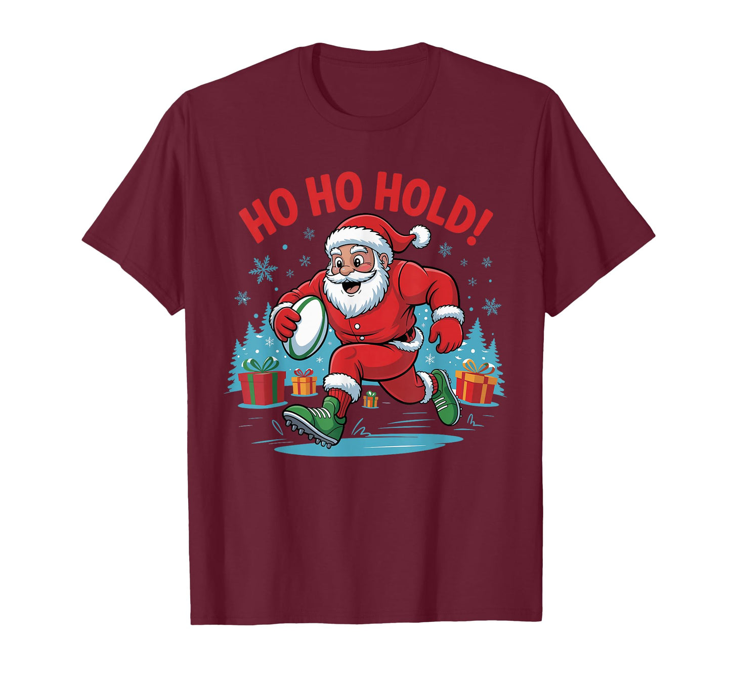 Santa Playing Rugby Funny Holiday Christmas Xmas Pajama T-Shirt