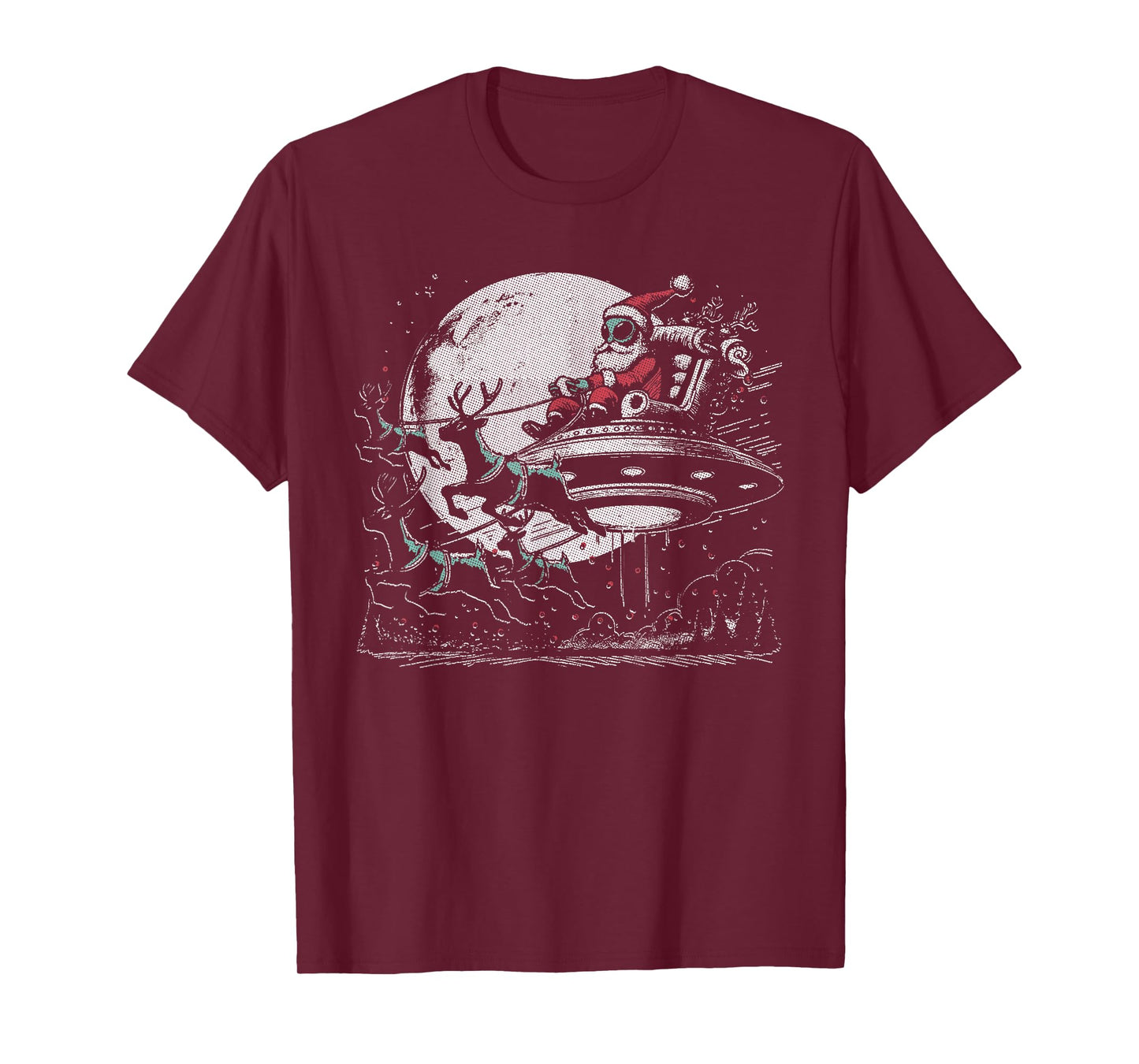 Alien Santa in UFO with Reindeer - Christmas Sci-Fi T-Shirt