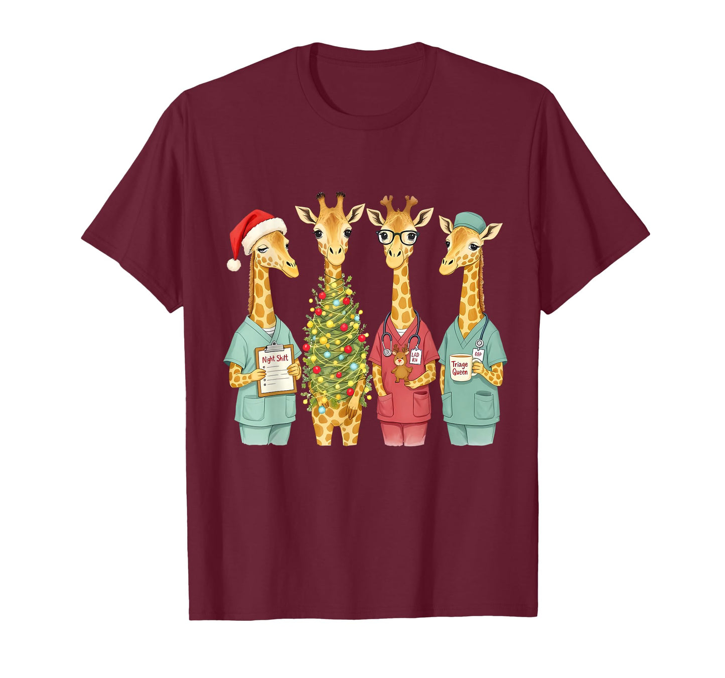Christmas Nurse Giraffe Hat Santa Holiday Nursing Team PEDS T-Shirt