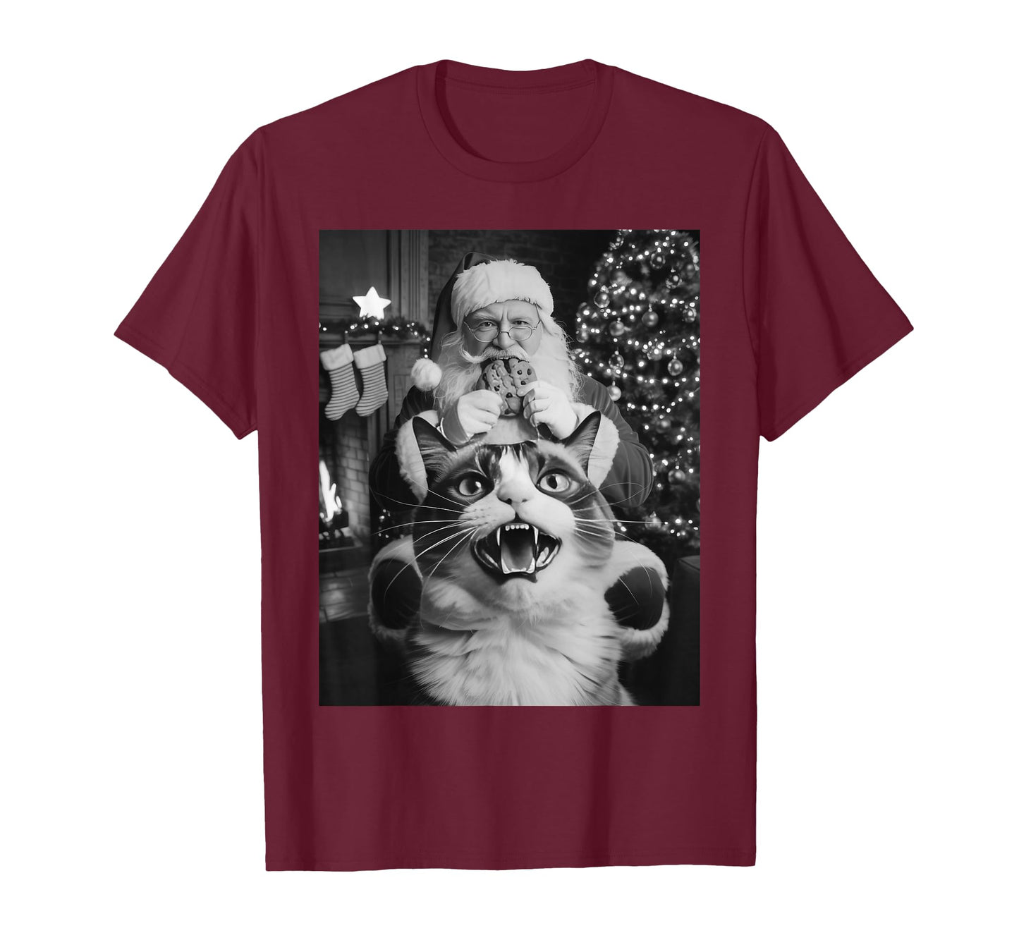 Funny Cat Selfie Santa Christmas Men Women Kids Cat Lover T-Shirt
