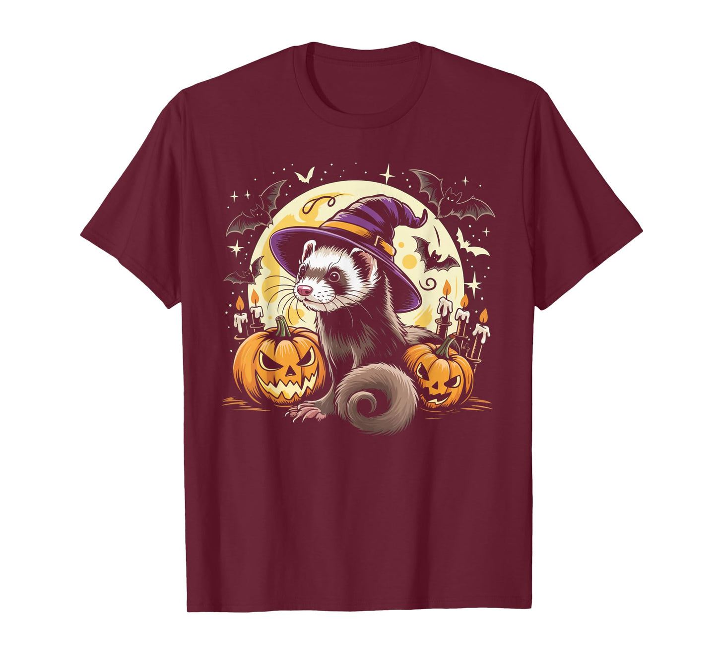 Ferret Witch Halloween - Spooky Pumpkin Bats Art T-Shirt