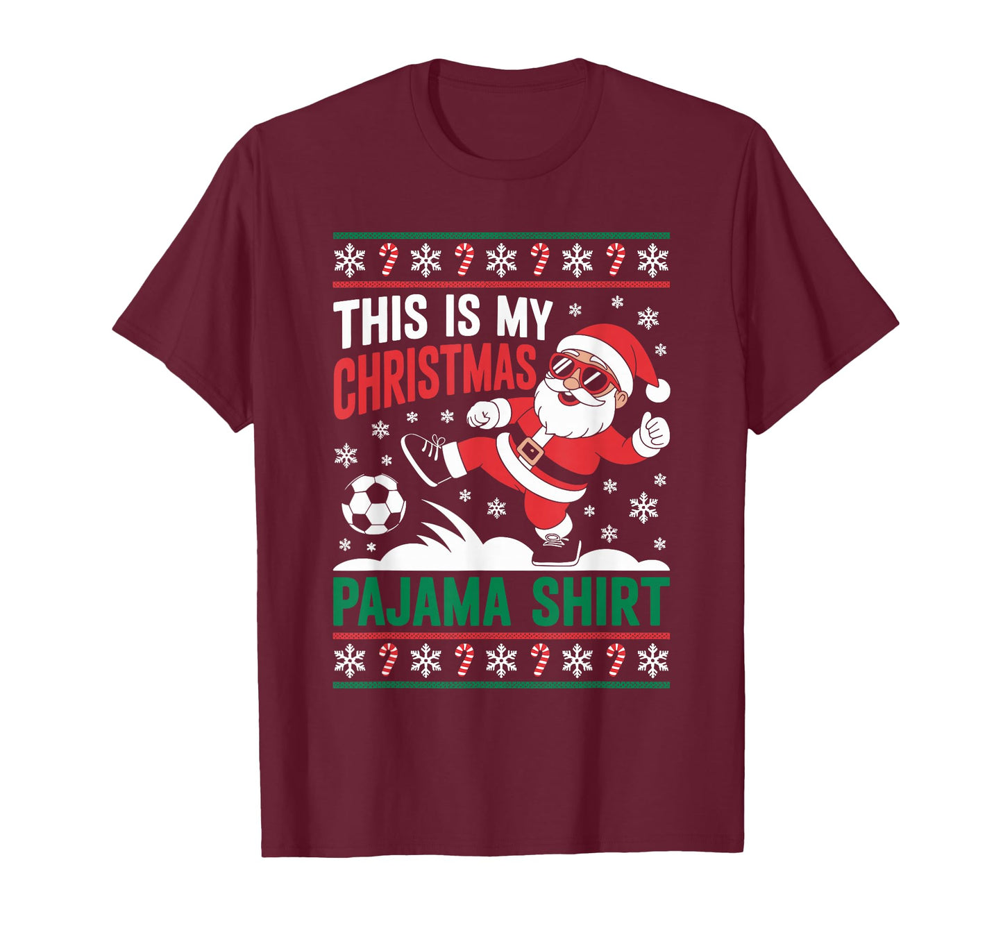 Santa Claus Soccer Player Ugly Christmas Sweater Kids Men T-Shirt