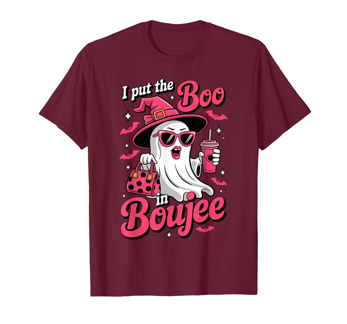Boujee Ghost Pink Witch Hat Spooky Season Womens Halloween T-Shirt