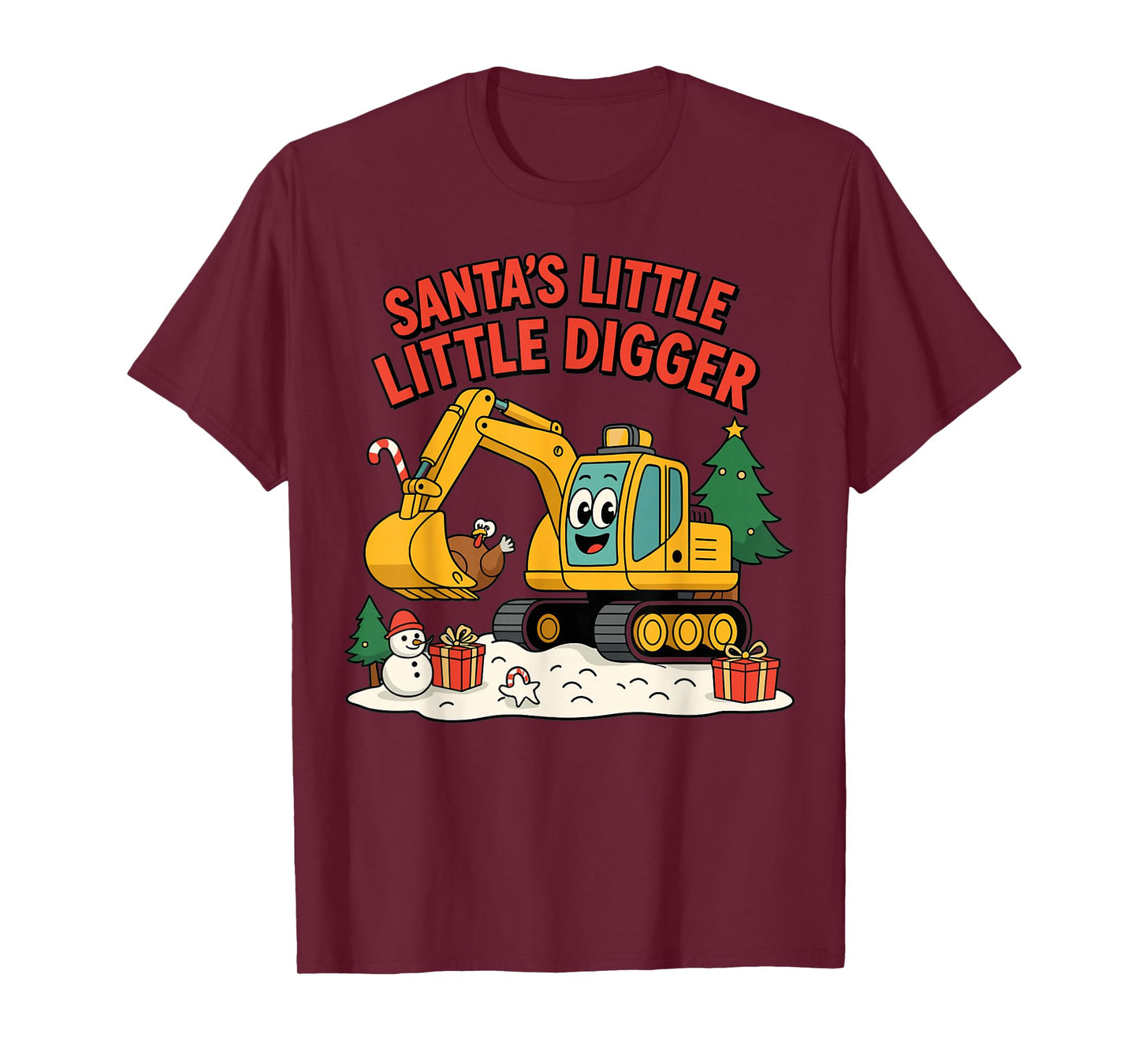 Christmas Santa Little Digger Cartoon Holiday Scene T-Shirt