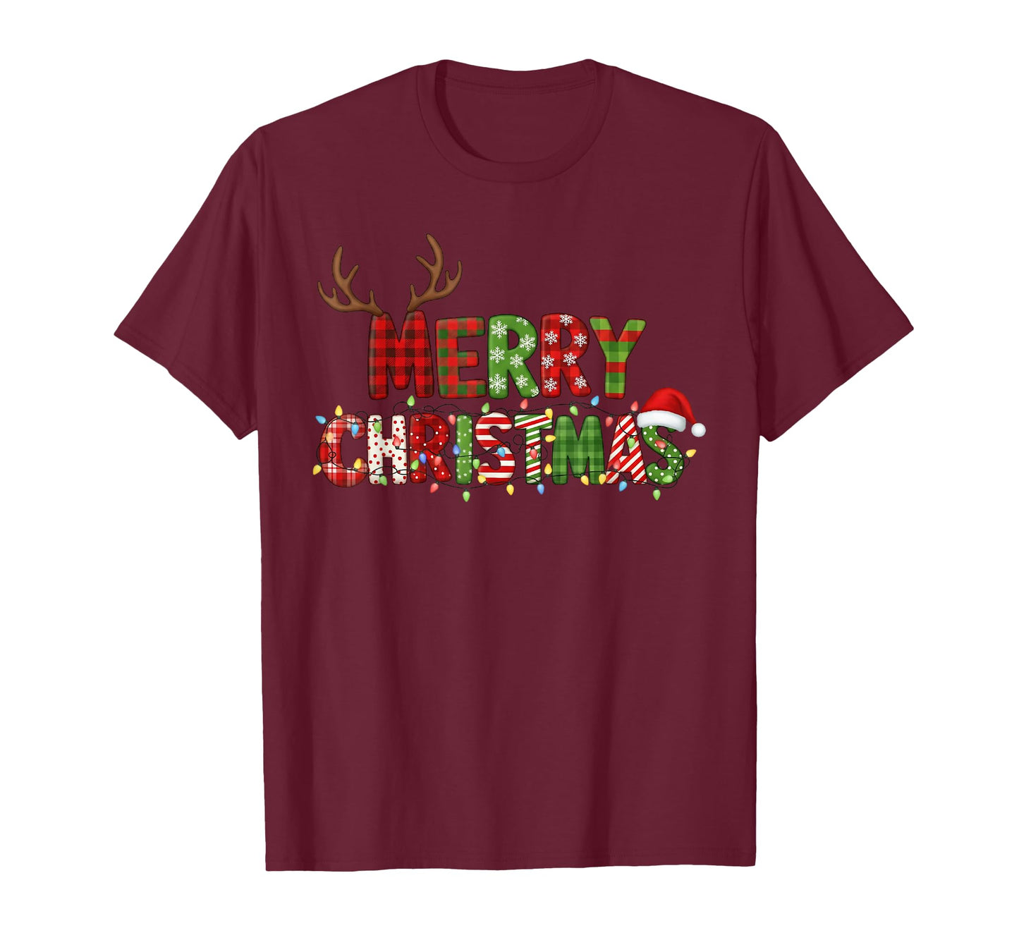 Merry Christmas Reindeer Xmas Family Pajamas Buffalo Plaid T-Shirt
