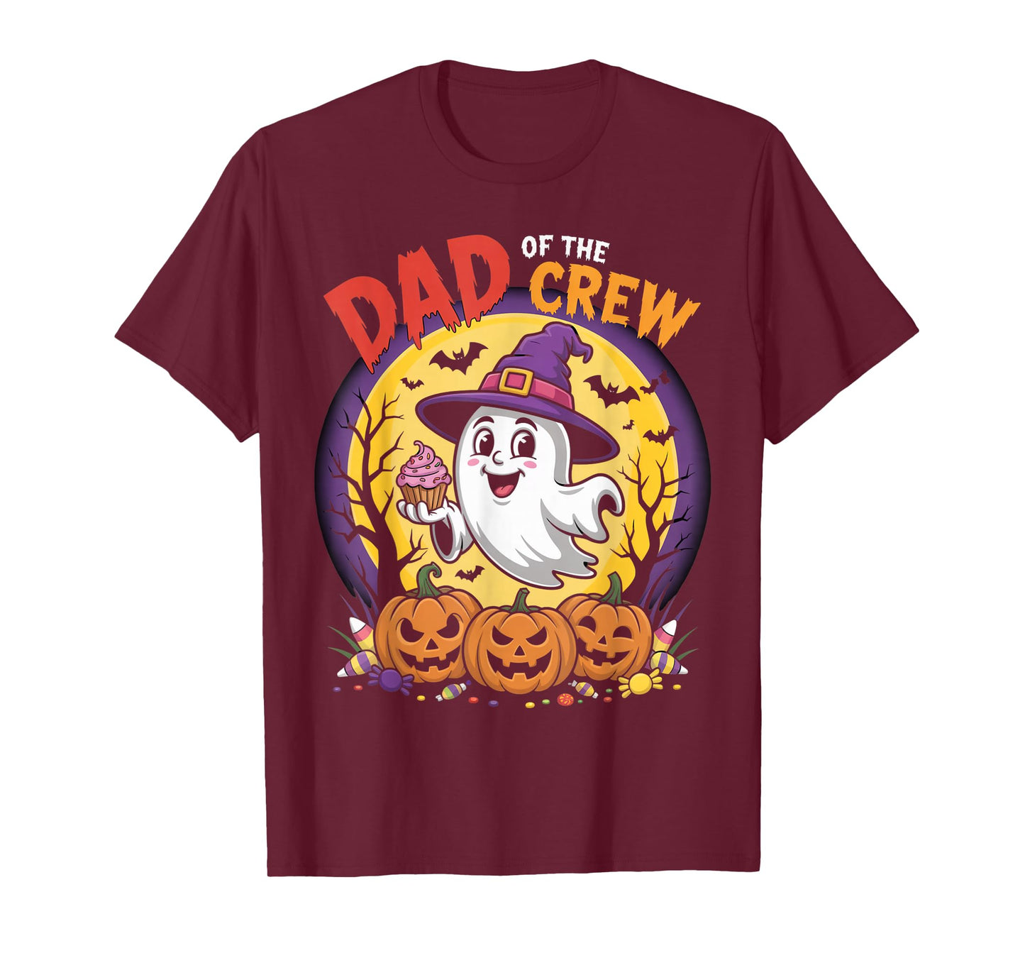 Dad of The Crew Funny Halloween Ghost Outfit with Pumpkins T-Shirt