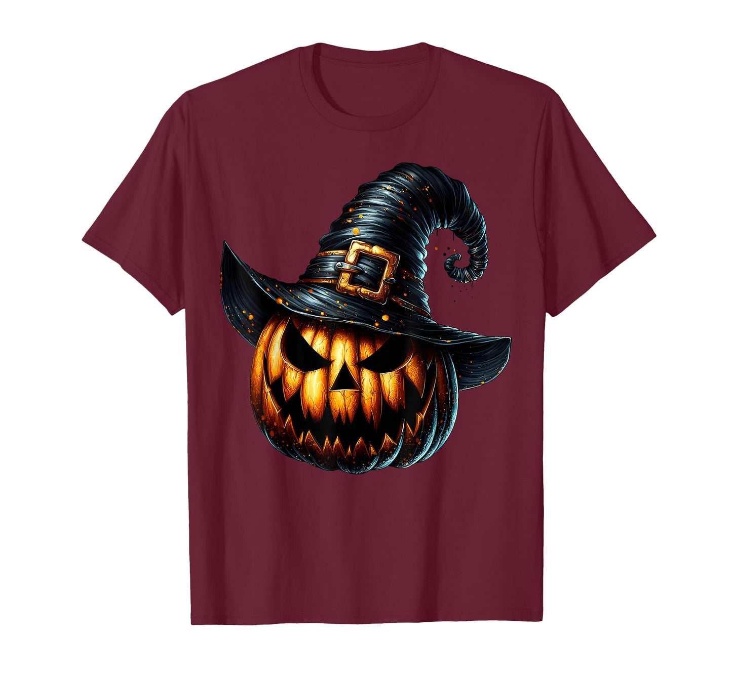 Creepy Halloween Jack O Lantern Pumpkin with Witches Hat T-Shirt