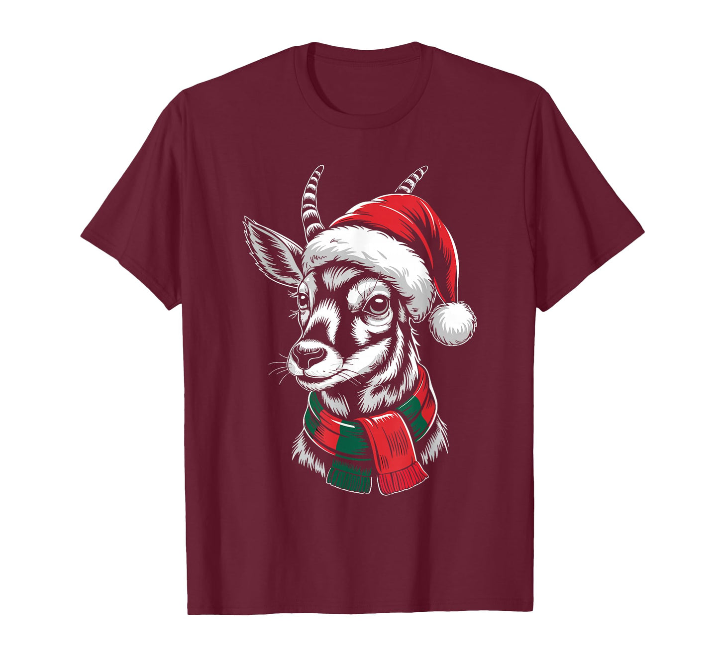 Antelope Xmas Santa Hat Scarf Christmas Costume T-Shirt