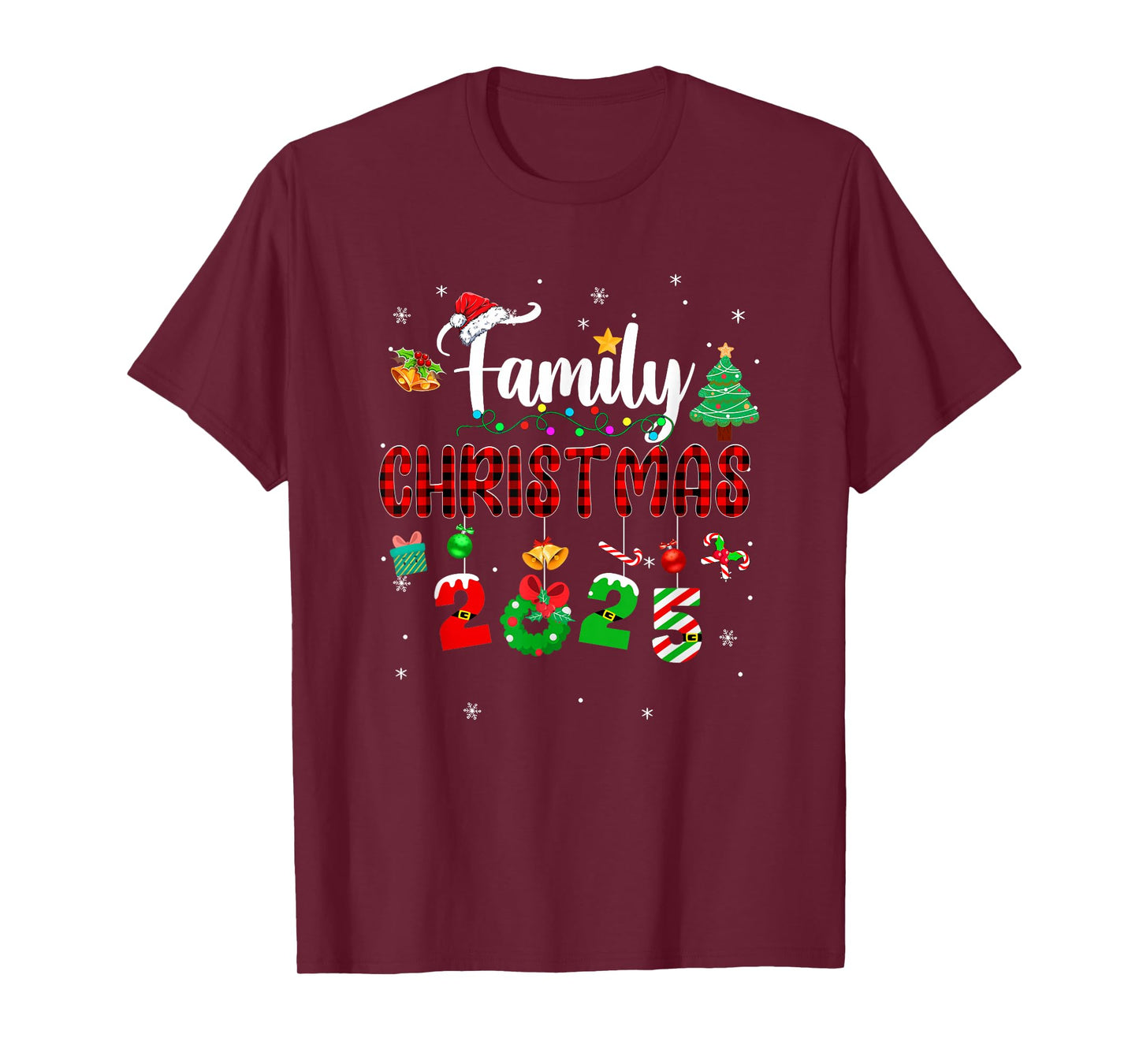 Family Christmas 2025 Matching Red Plaid Squad Santa Elf T-Shirt