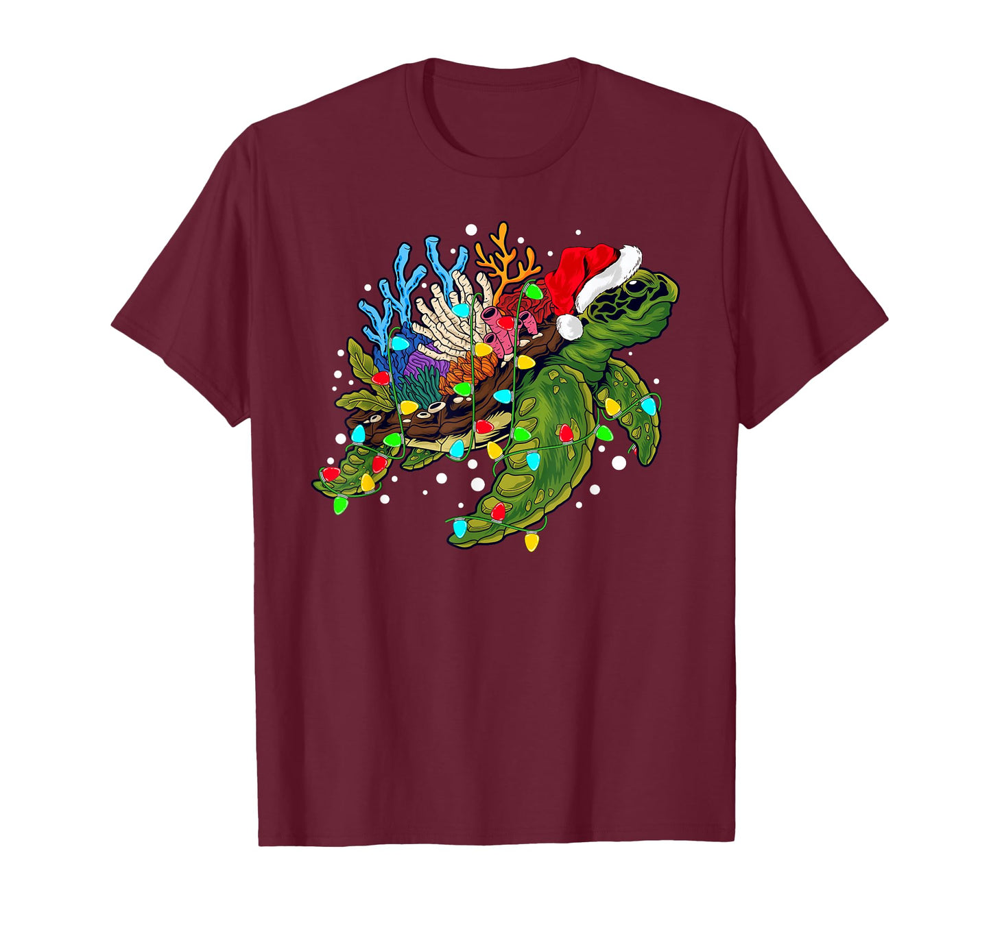 Sea Turtle Christmas Lights Funny Santa Hat Xmas T-Shirt