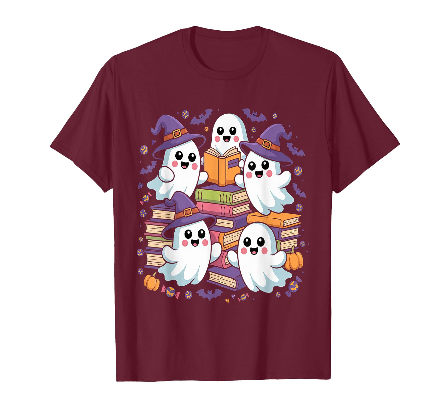 Ghost Reading Books Halloween - Spooky Librarian T-Shirt