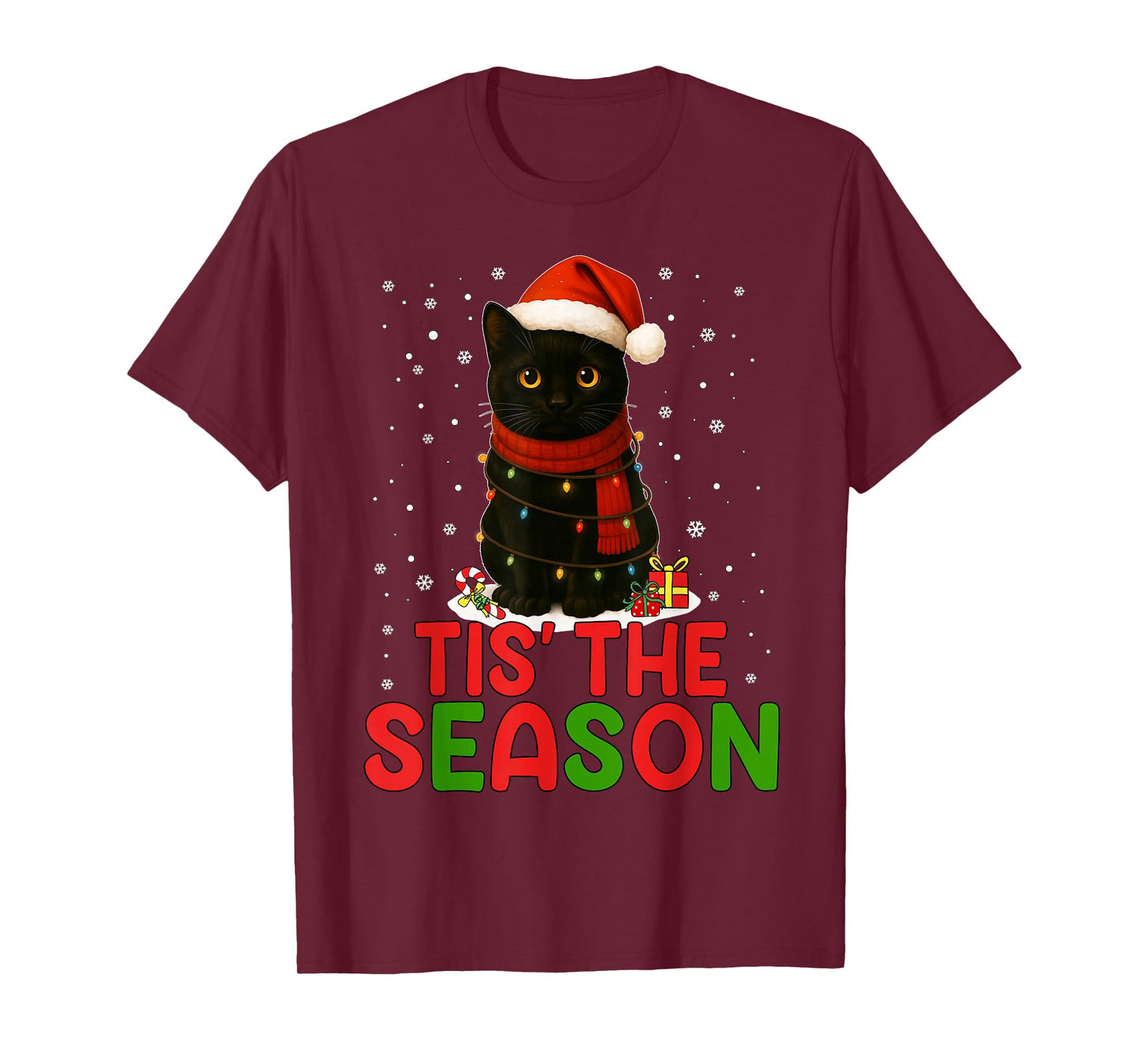 Tis' The Season Santa Hat Funny Black Cat Christmas Women T-Shirt
