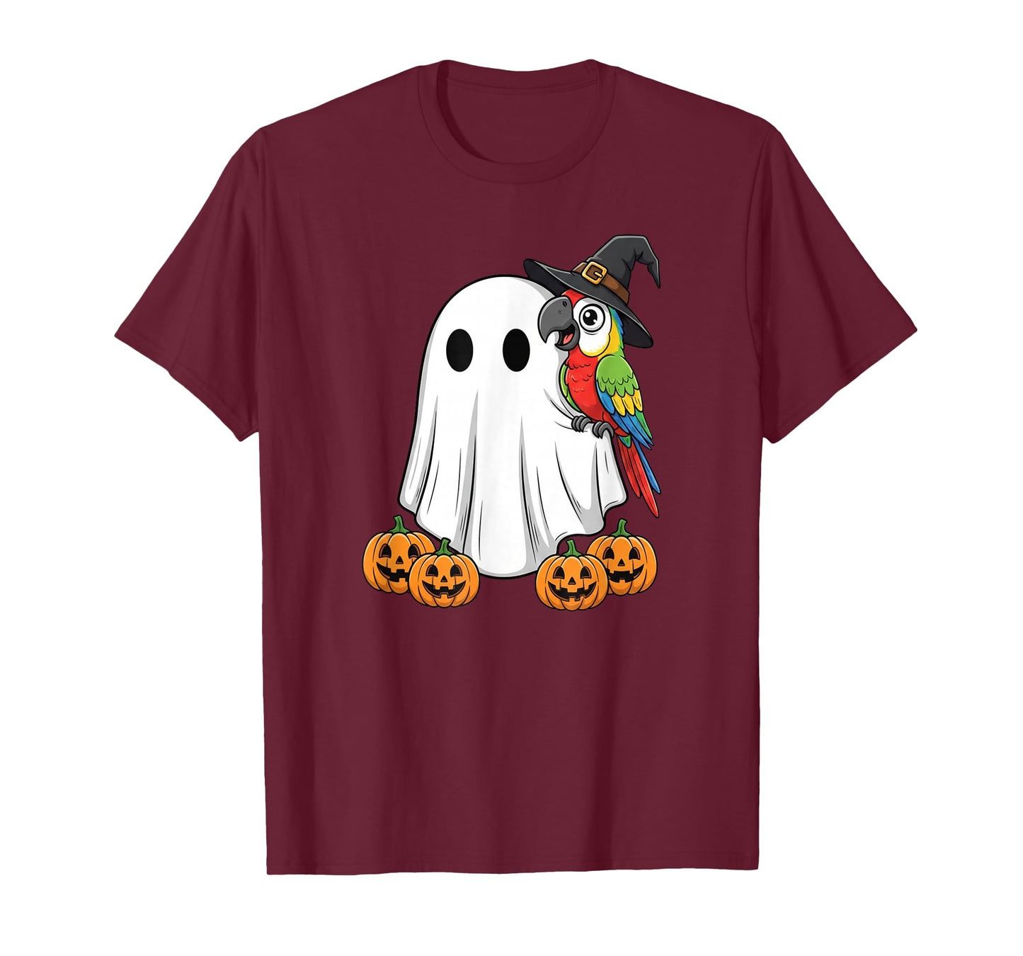 Funny Ghost Parrot Pumpkin Halloween Kids Mens Womens T-Shirt