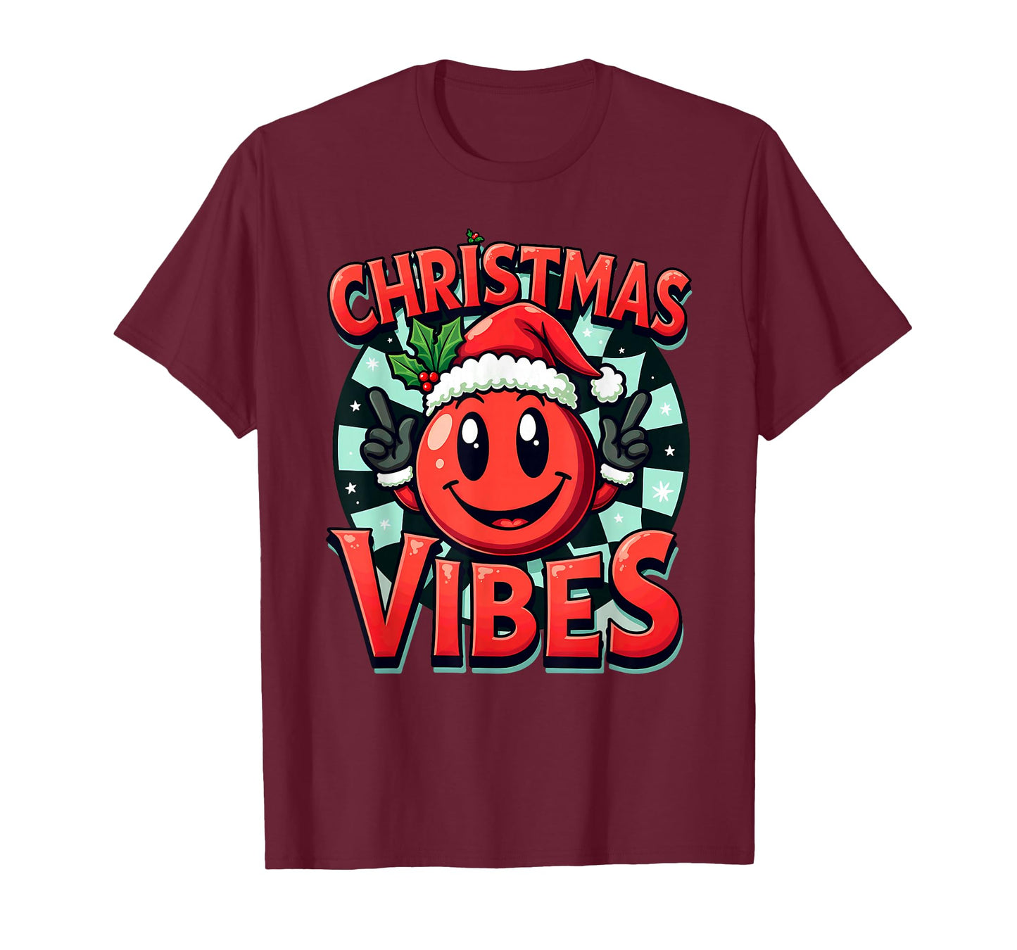 Santa Hat Smile Emoticon Christmas Vibes T-Shirt