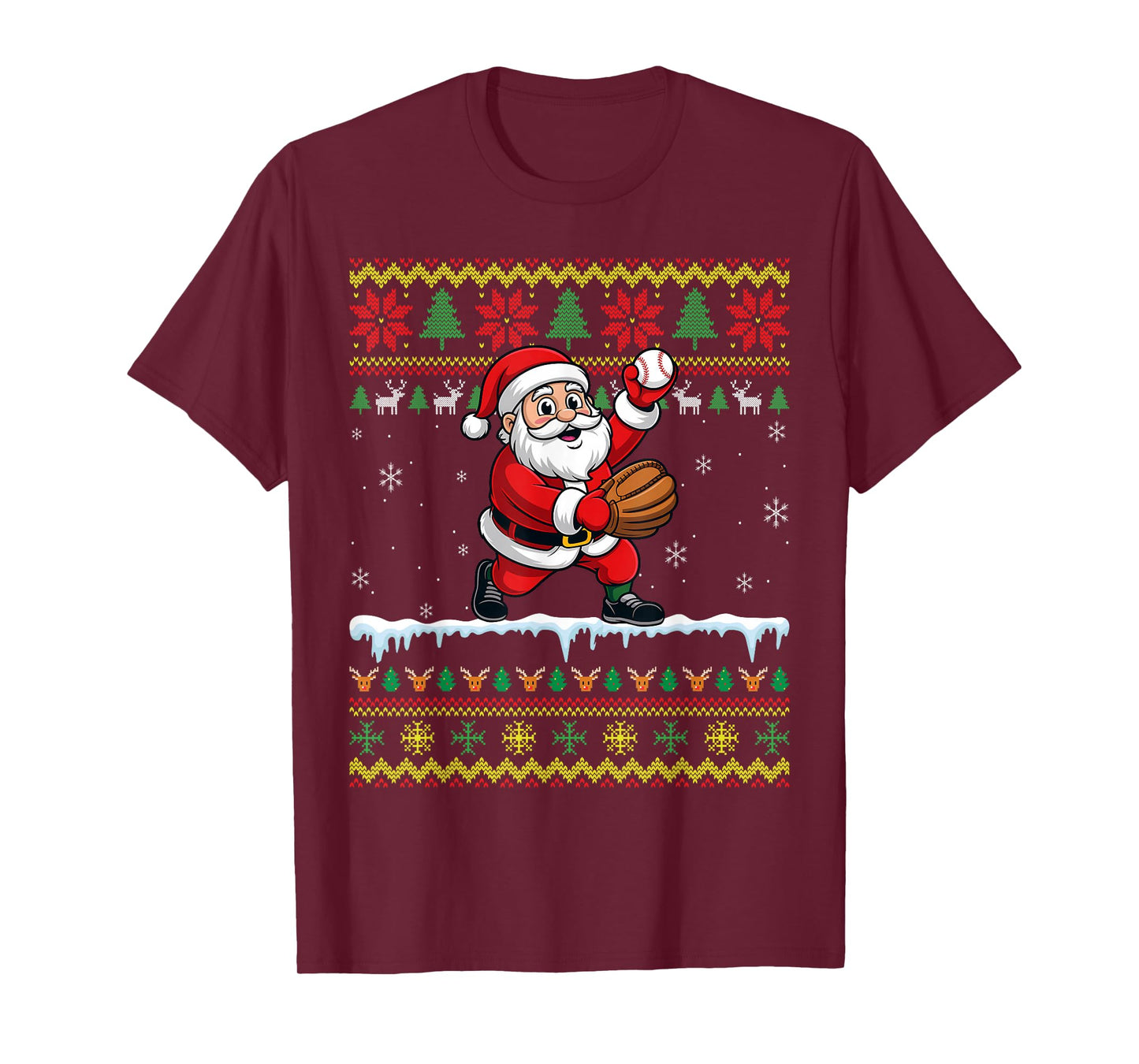 Santa Playing Xmas Ugly Baseball Christmas T-Shirt