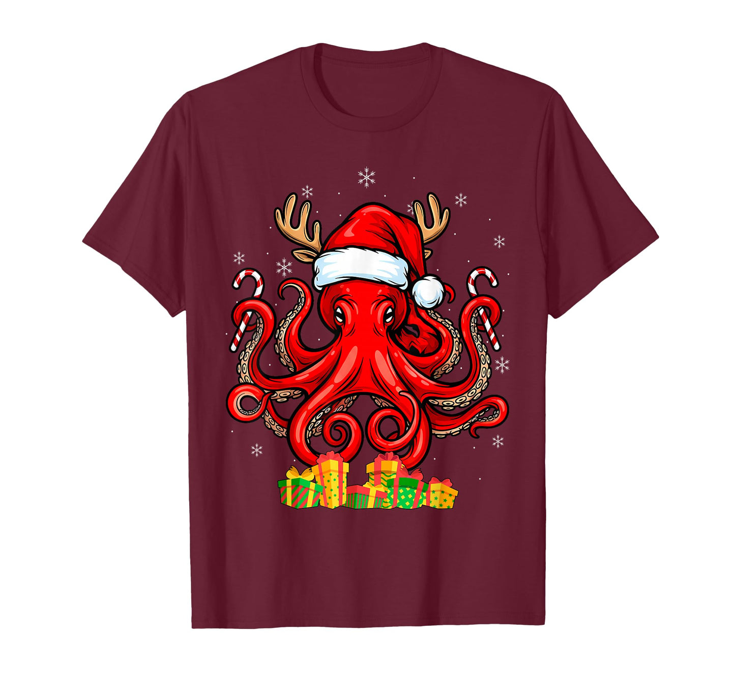 Christmas Octopus Funny Reindeer Santa Lover T-Shirt