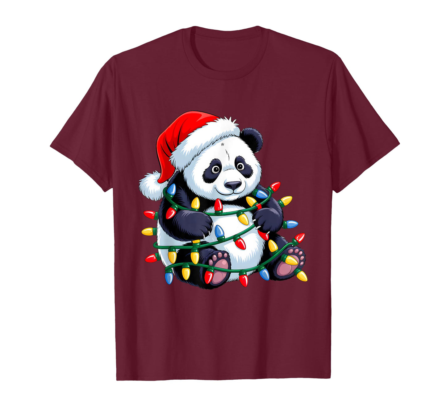 Santa Panda Christmas Lights Pandamas Tree Xmas Boys Men T-Shirt
