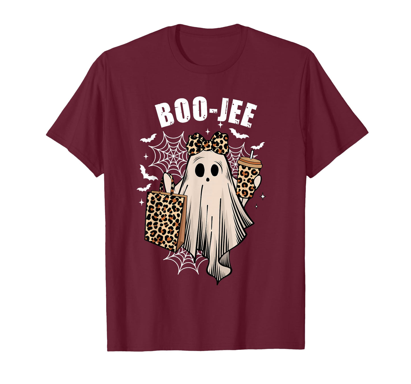 Coquette Leopard Ghost Coffee Boo JEE Halloween Boujee Ghost T-Shirt