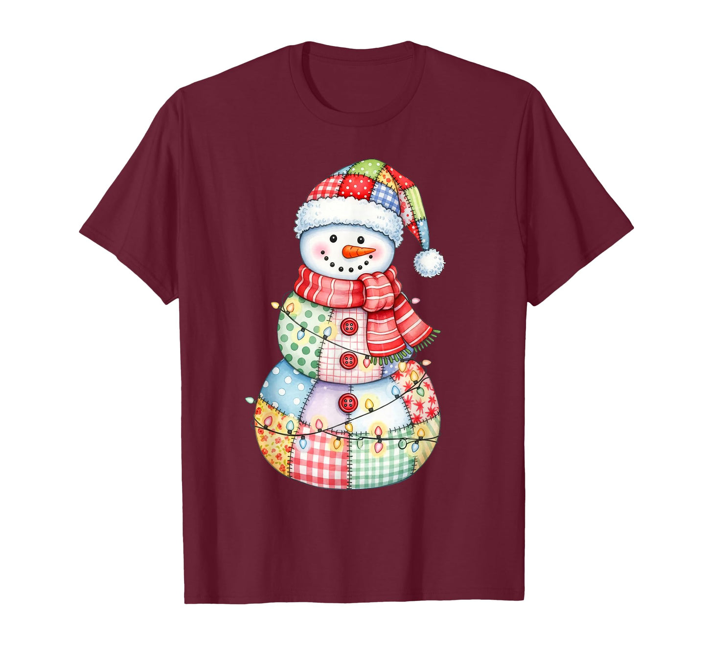 Cute Patchwork Snowman Merry Christmas Xmas Holiday Pajamas T-Shirt