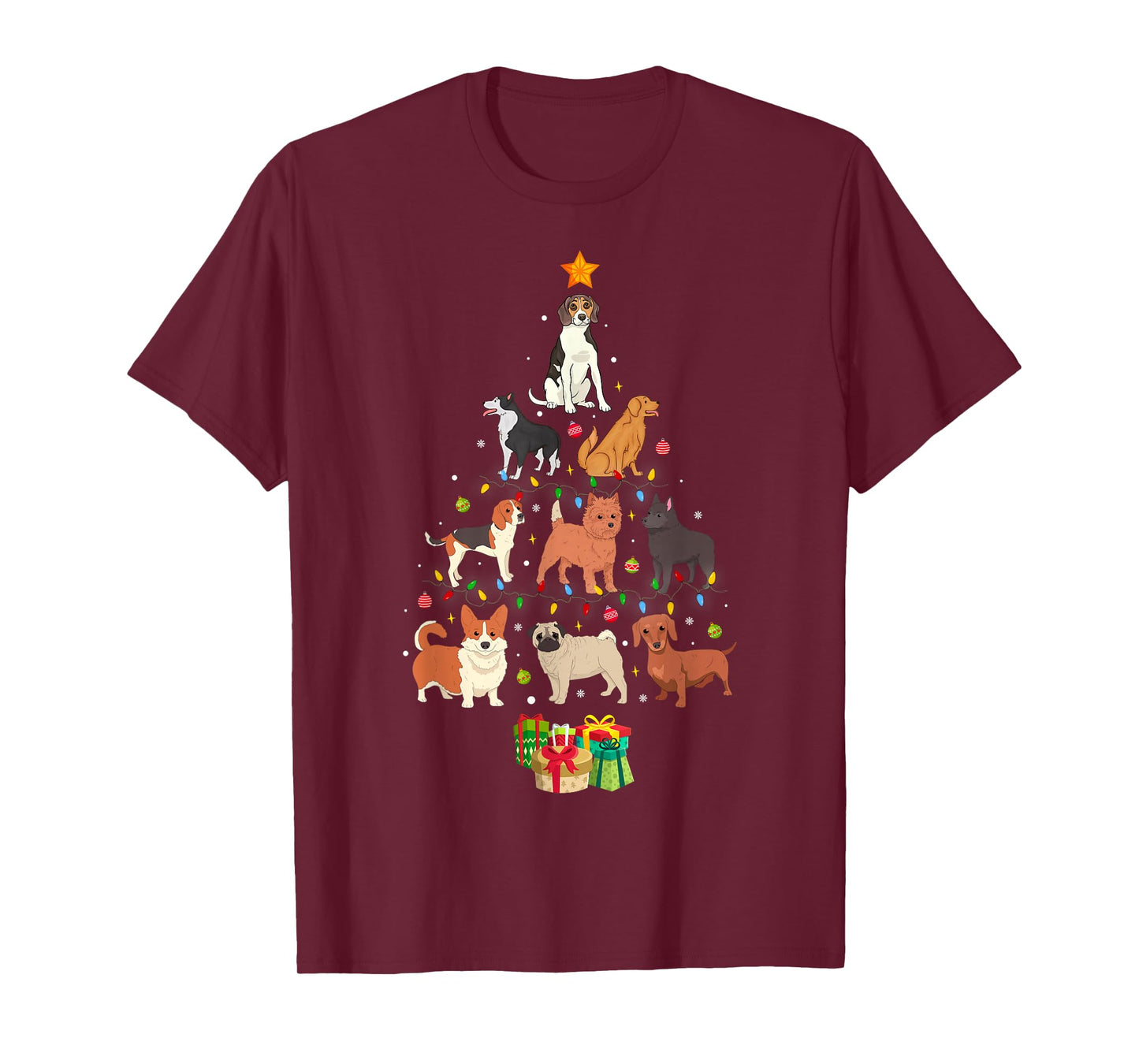 Dogs Christmas Tree Lights Funny Puppy Dog Lover Xmas T-Shirt