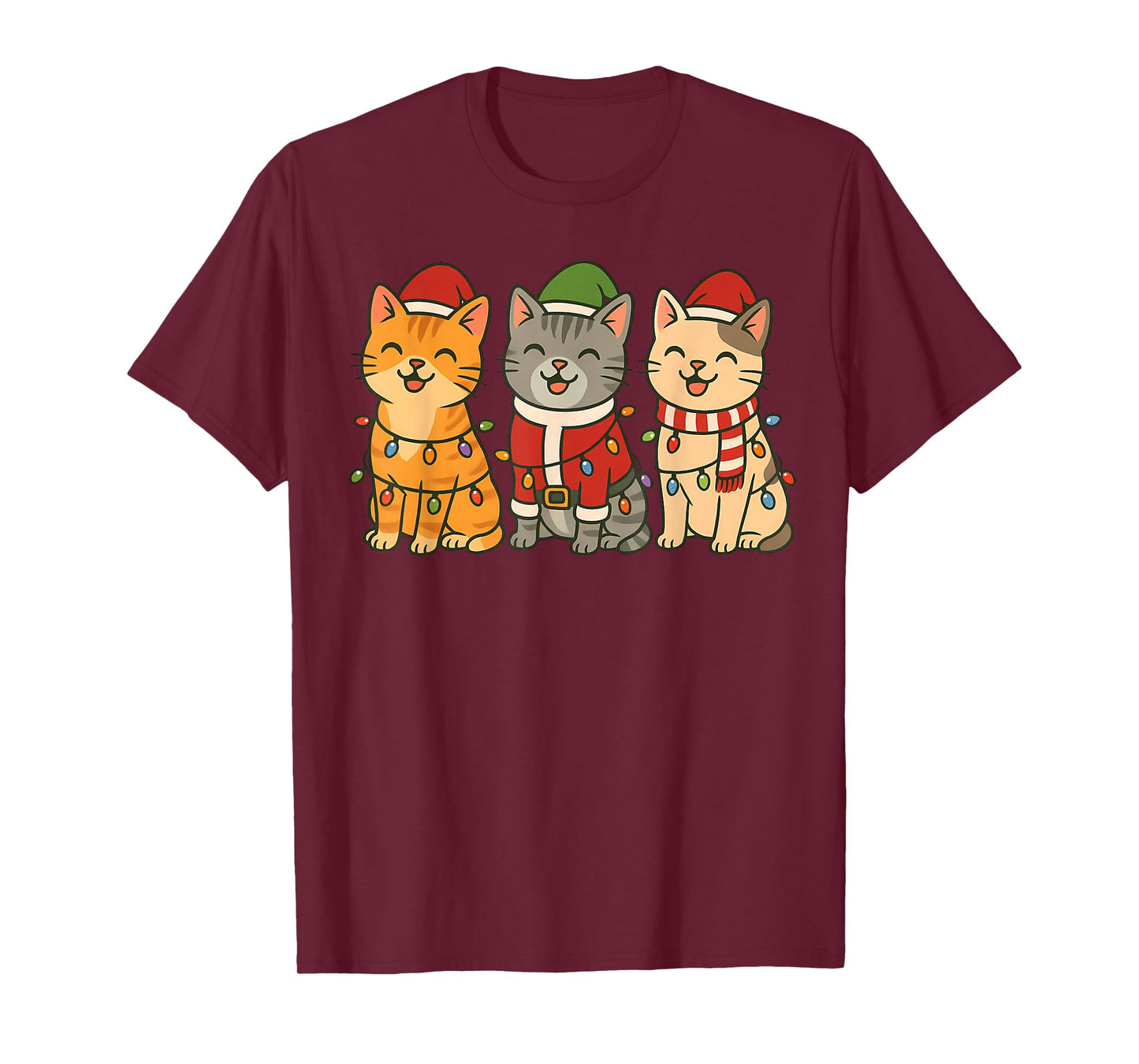 Cute Cats Christmas Lights Santa Holiday Fun Funny Cat T-Shirt