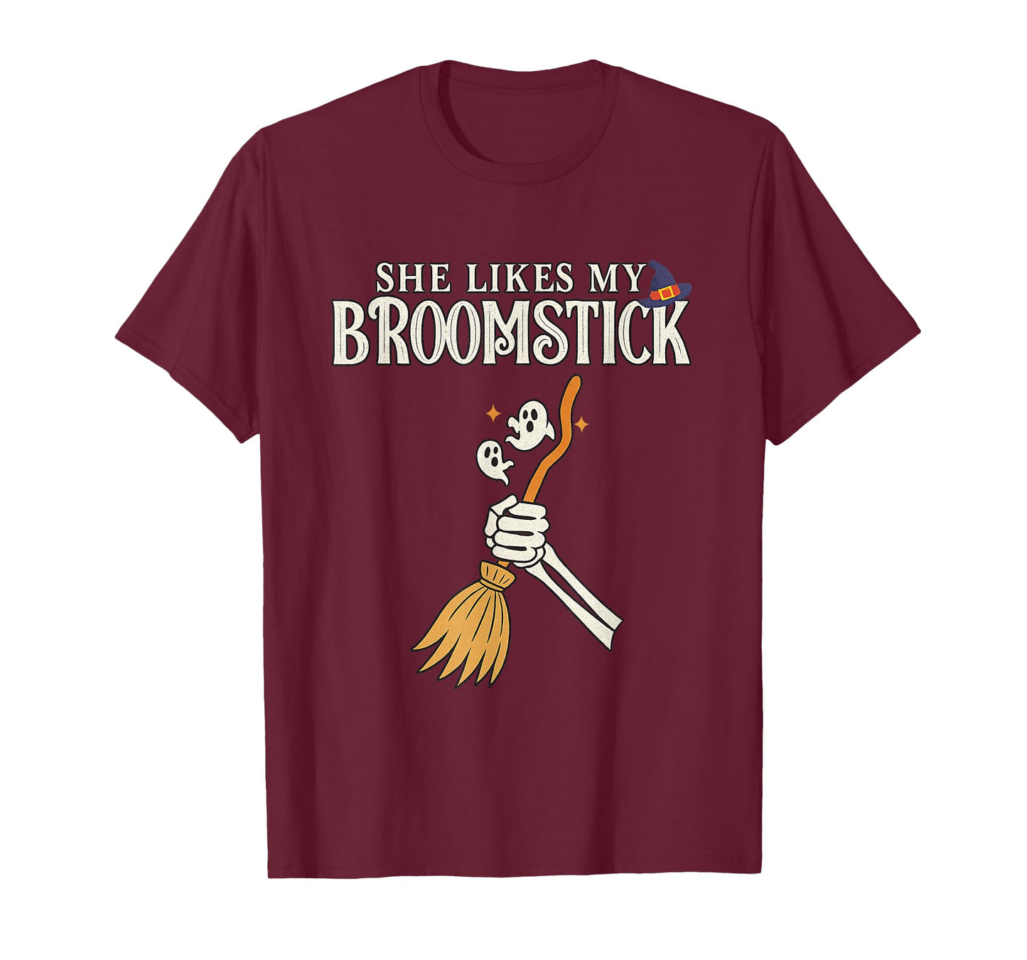 She Likes My Broomstick Couples Pumpkins Skeleton Halloween T-Shirt