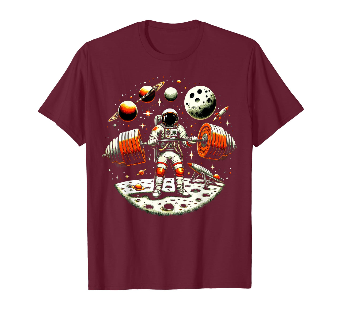 Funny Astronaut Spaceman Weightlifting Fitness Gym Workout T-Shirt