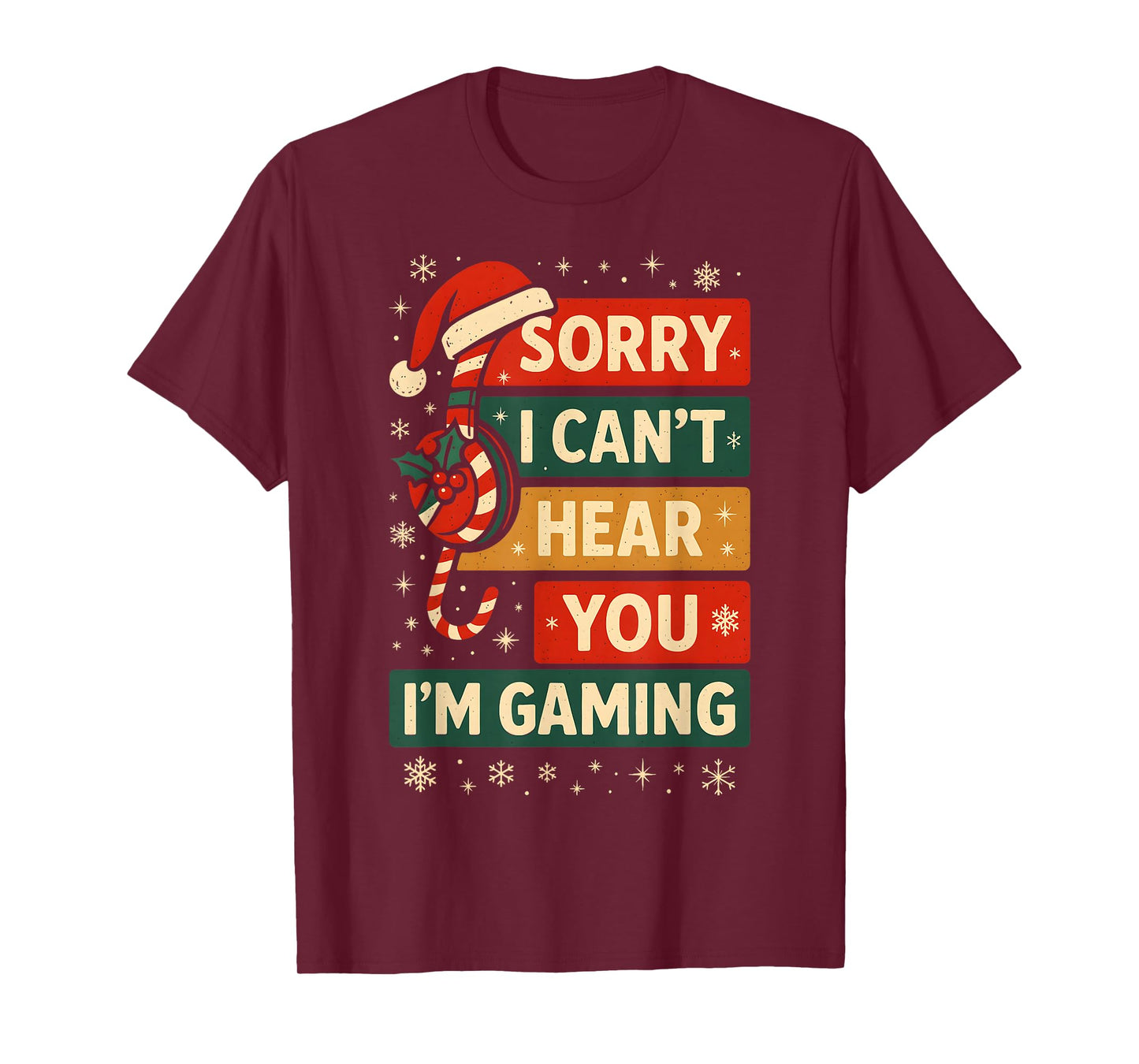 Funny Gaming Holiday Cane Candy Headset Artwork T-Shirt
