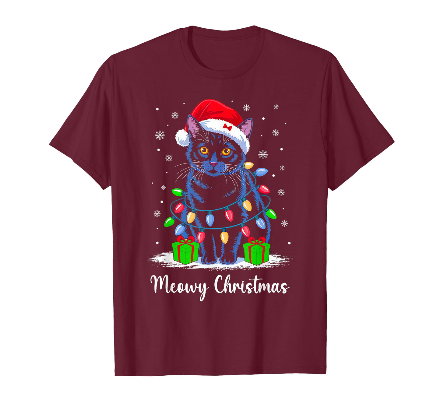 Meowy Christmas Family Matching Xmas Pajamas Santa Cat Lover T-Shirt