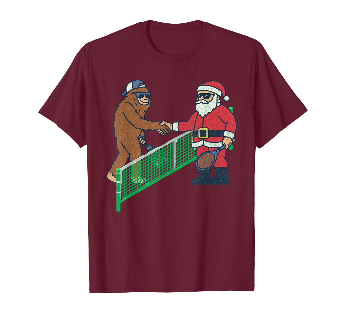 Santa Sasquatch Playing Tennis Christmas Vintage Funny Xmas T-Shirt