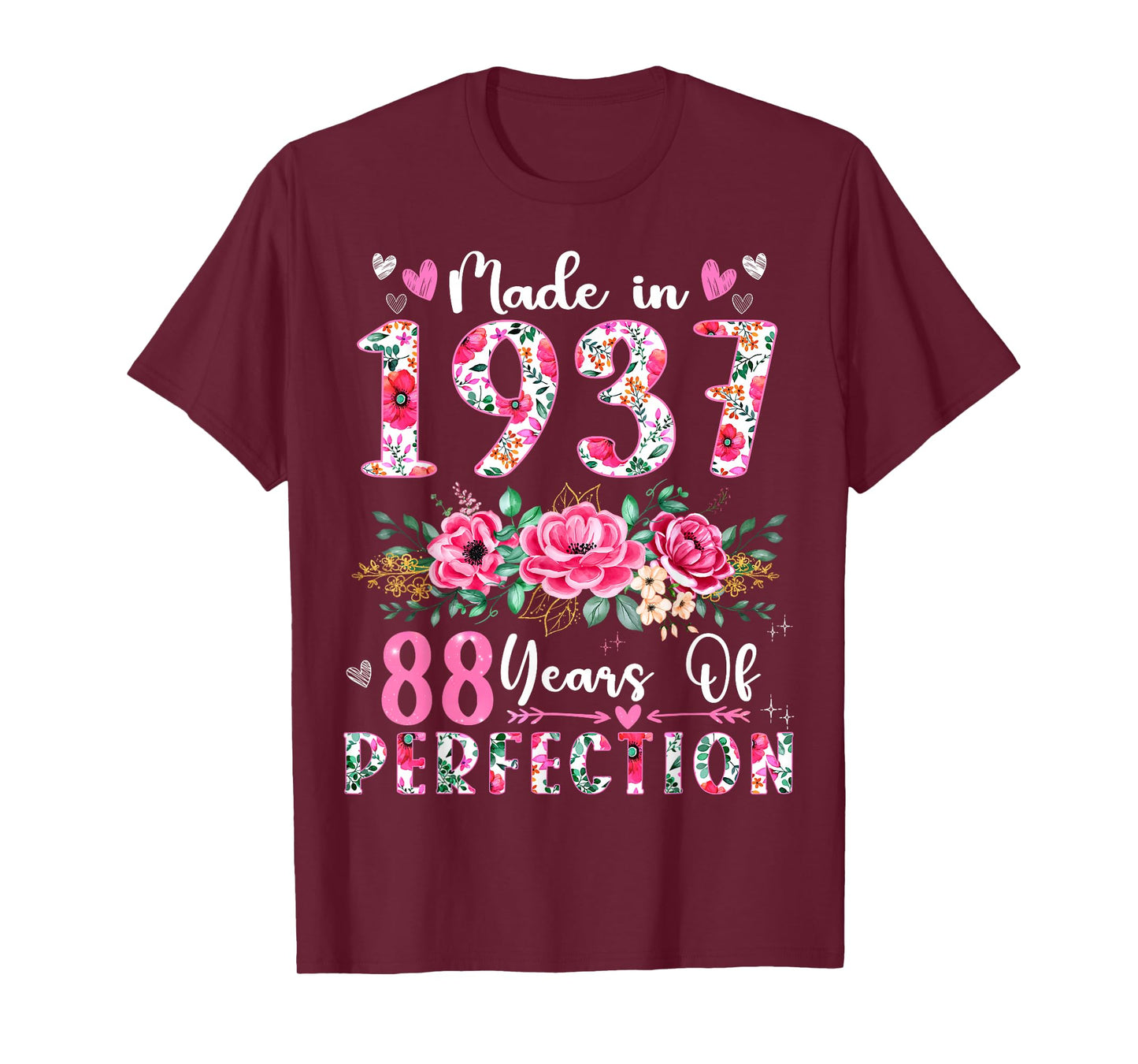 88 Year Old Made In 1937 Floral 88th Birthday Women T-Shirt