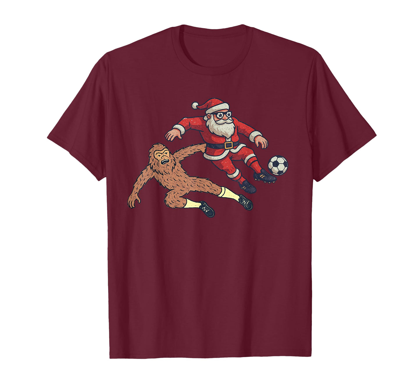 Santa Sasquatch Playing Soccer Christmas Funny Xmas Holiday T-Shirt