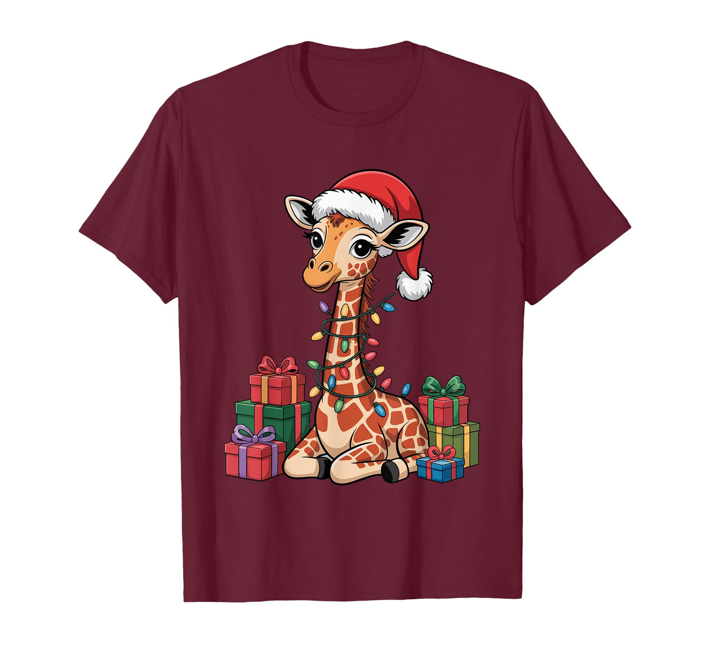 Funny Giraffe Santa Hat Animals Lovers Ugly Christmas Pajama T-Shirt