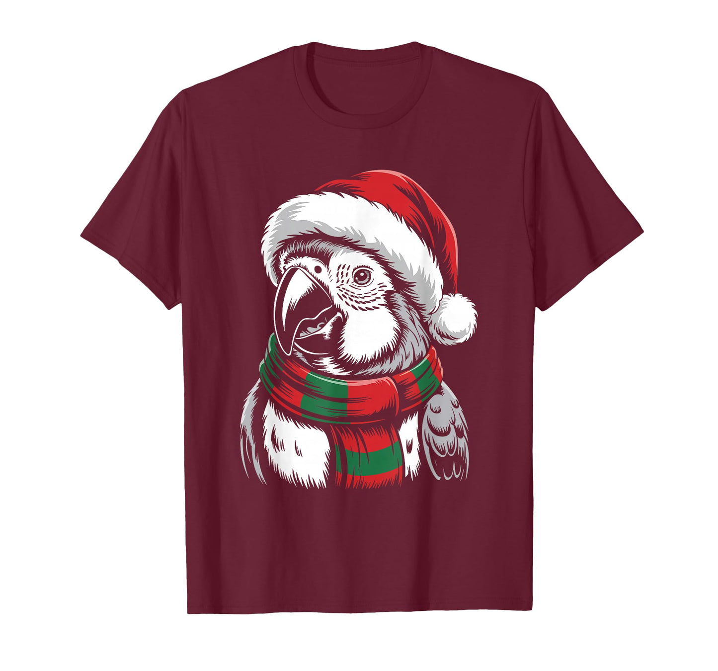 Parrot Xmas Santa Hat Scarf Christmas Costume T-Shirt