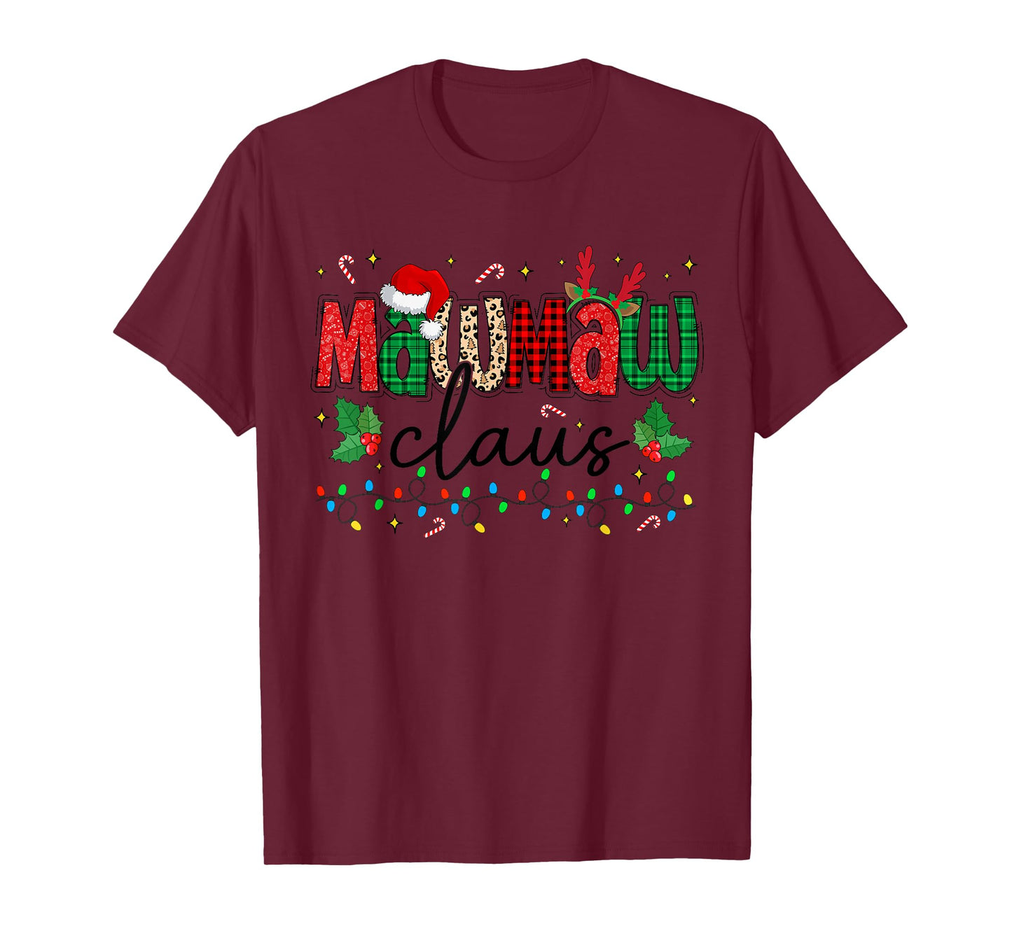 Mawmaw Claus Christmas Santa Hat Reindeer Grandma Grandkids T-Shirt