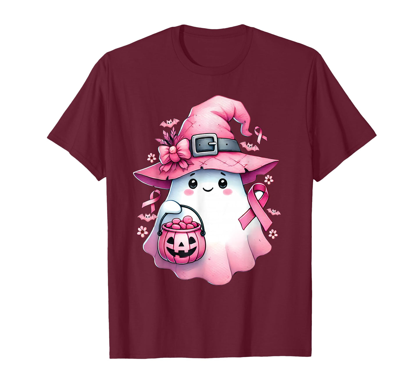 In October We Wear Pink Cute Ghost Pumpkin Breast Cancer T-Shirt