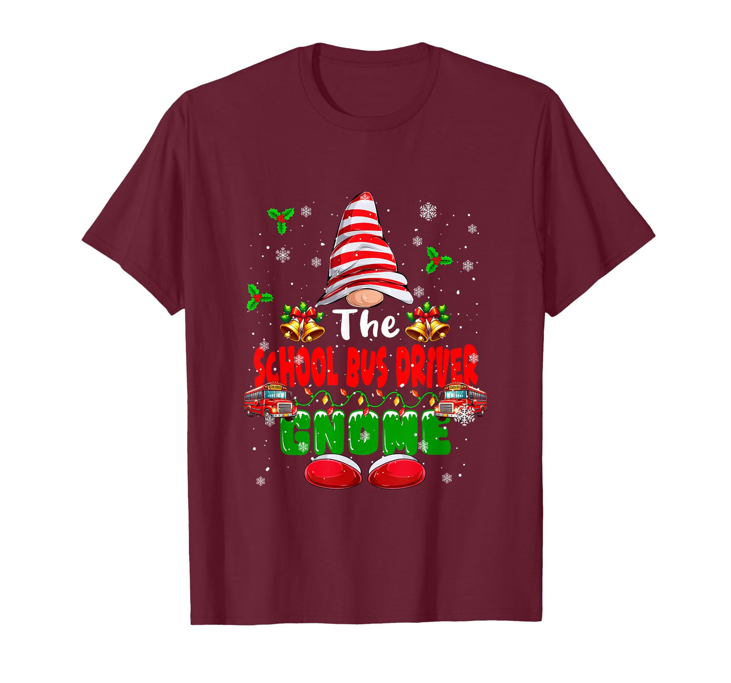 The School Bus Driver Gnome Christmas Colorful Job Team T-Shirt