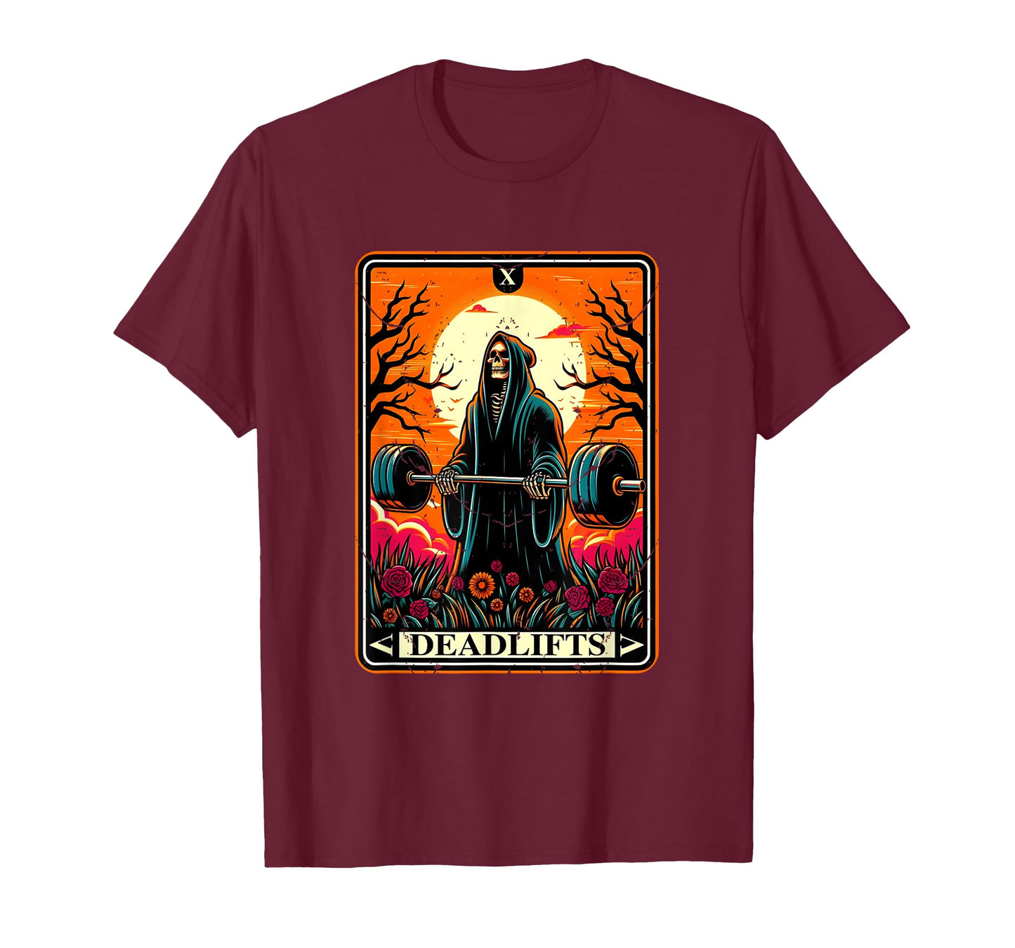 Horror Tarot Card Deadlifts The Death Gym Workout Halloween T-Shirt