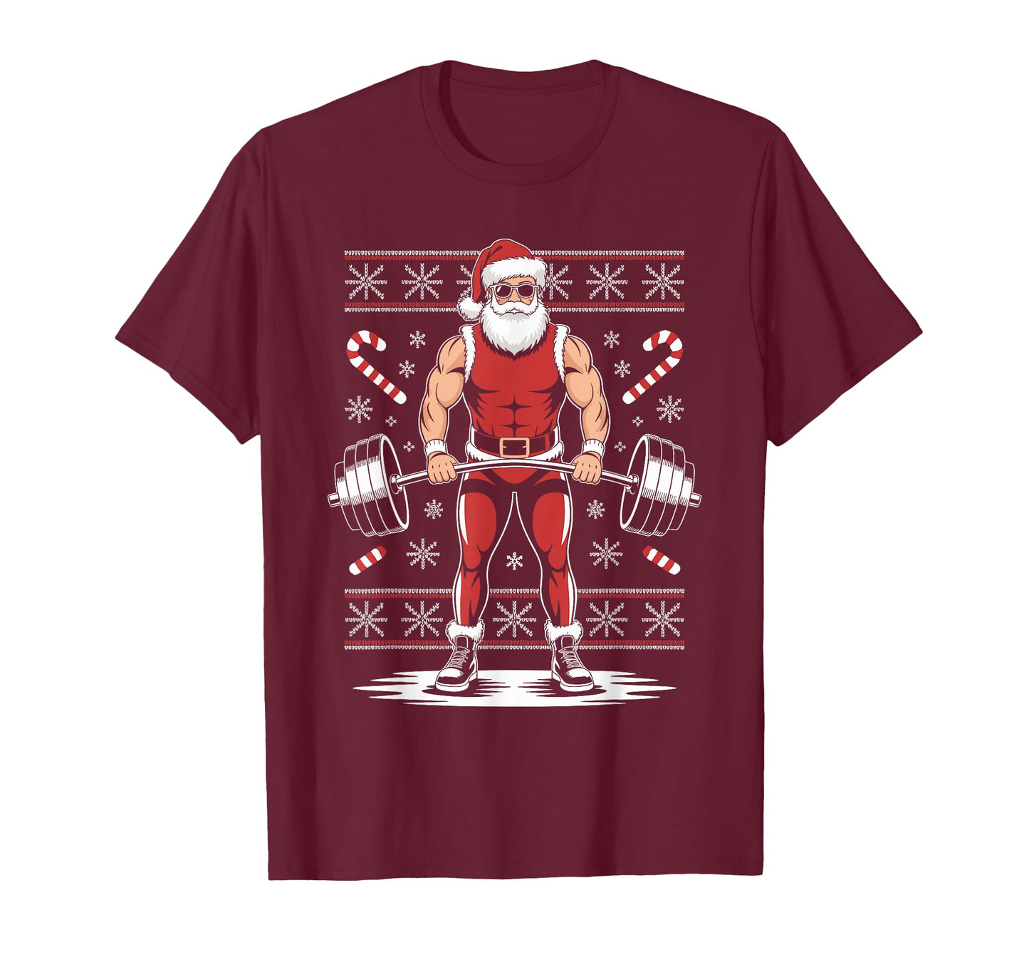 Santa Weightlifting Ugly Christmas Sweater Fitness Deadlift T-Shirt