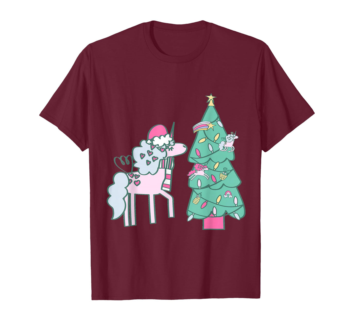 Christmas Unicorn Santa Whimsical Winter Doodle Hand Drawn T-Shirt