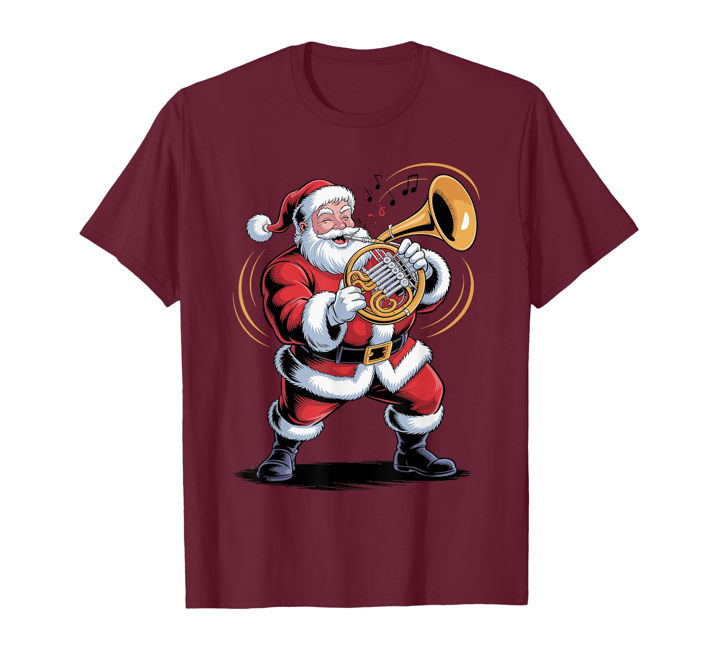 Santa Playing French Horn Funny Holiday Chrismas Xmas Pajama T-Shirt