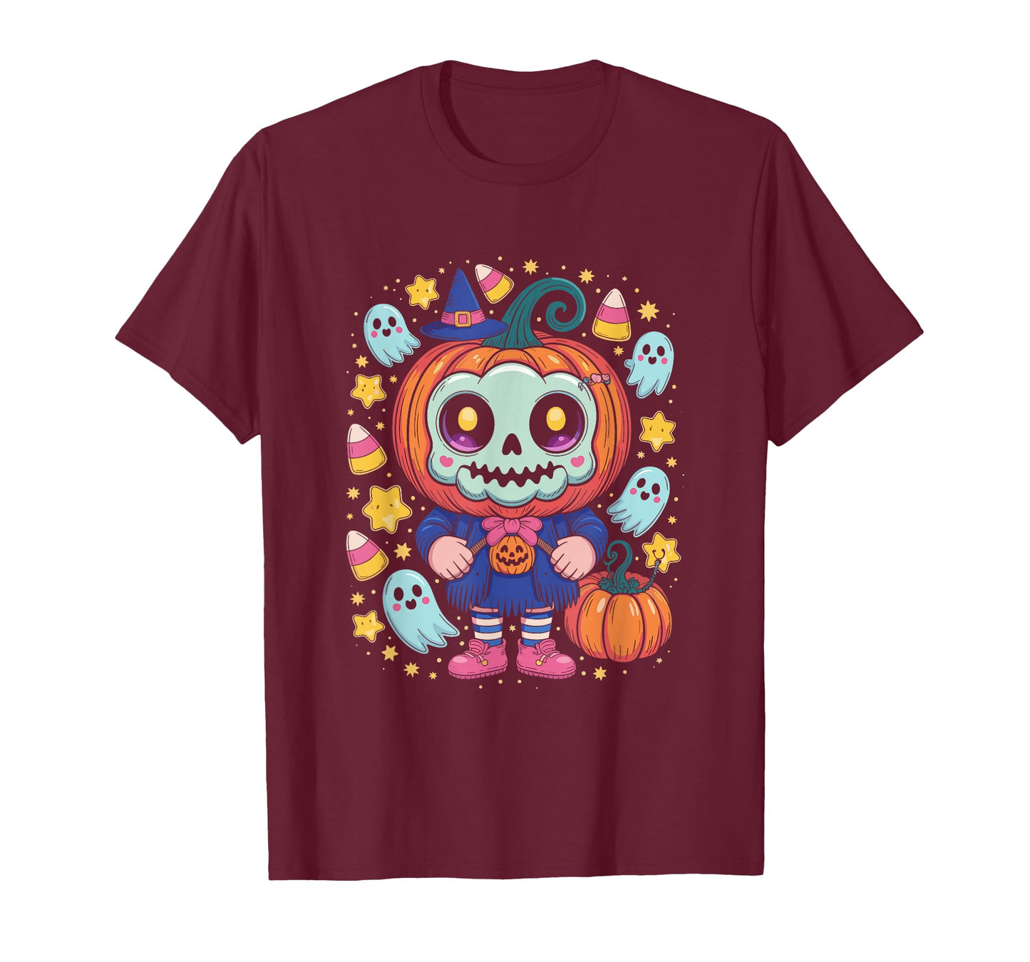 Pumpkin Girl Cute Skull Witch Candy Ghosts Halloween T-Shirt