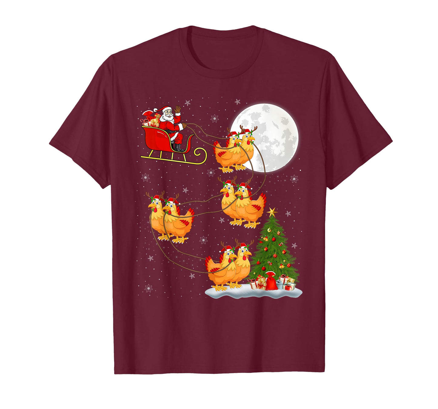 Chicken Santa Sleigh Flying Funny Magical Christmas T-Shirt