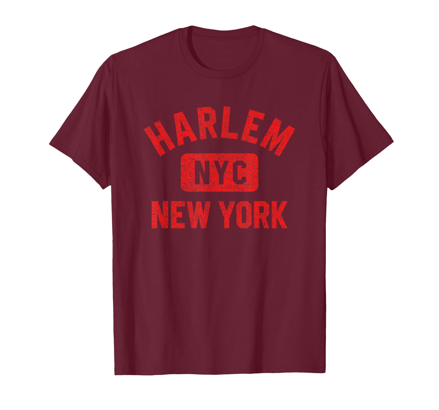 Harlem New York NYC Gym Style Distressed Red Print T-Shirt