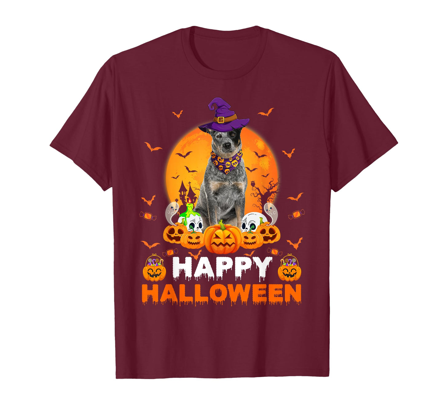 Halloween Blue Heeler Dog Vintage Pumpkin Funny Costume Dog T-Shirt