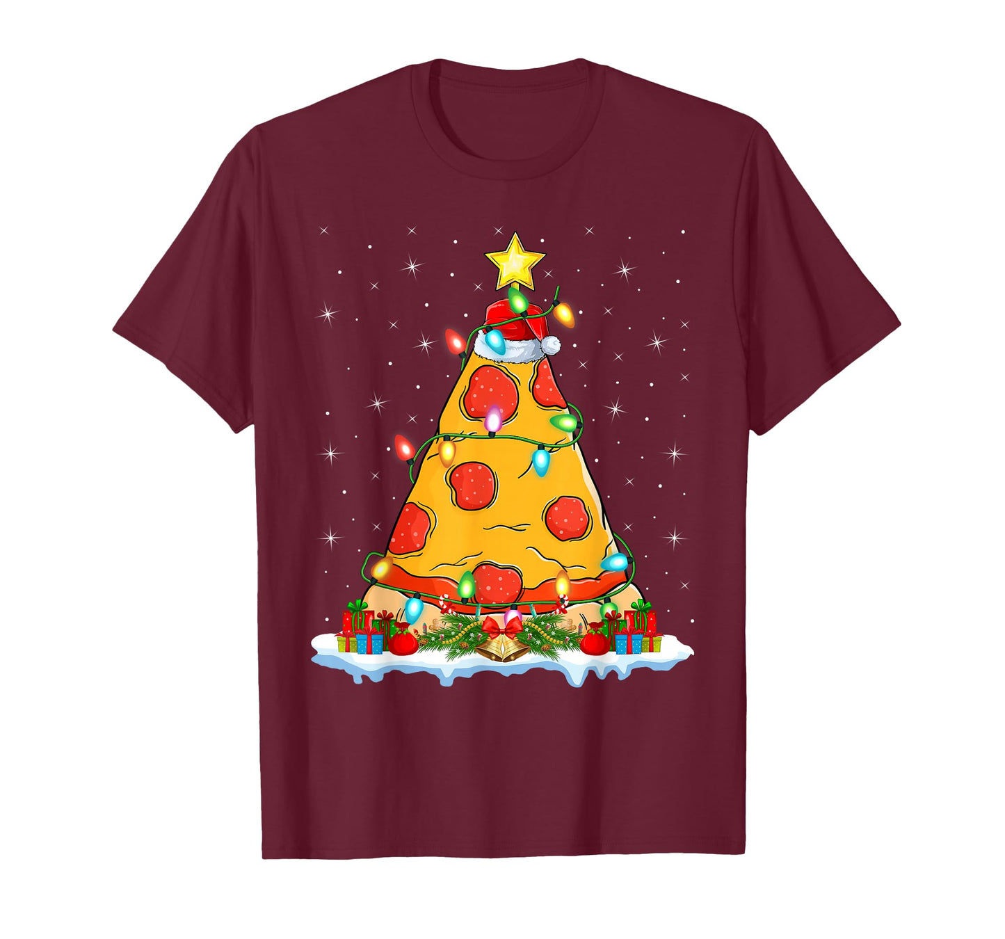 Pizza Christmas Tree Lights Santa Hat Fast Food Pizza Xmas T-Shirt