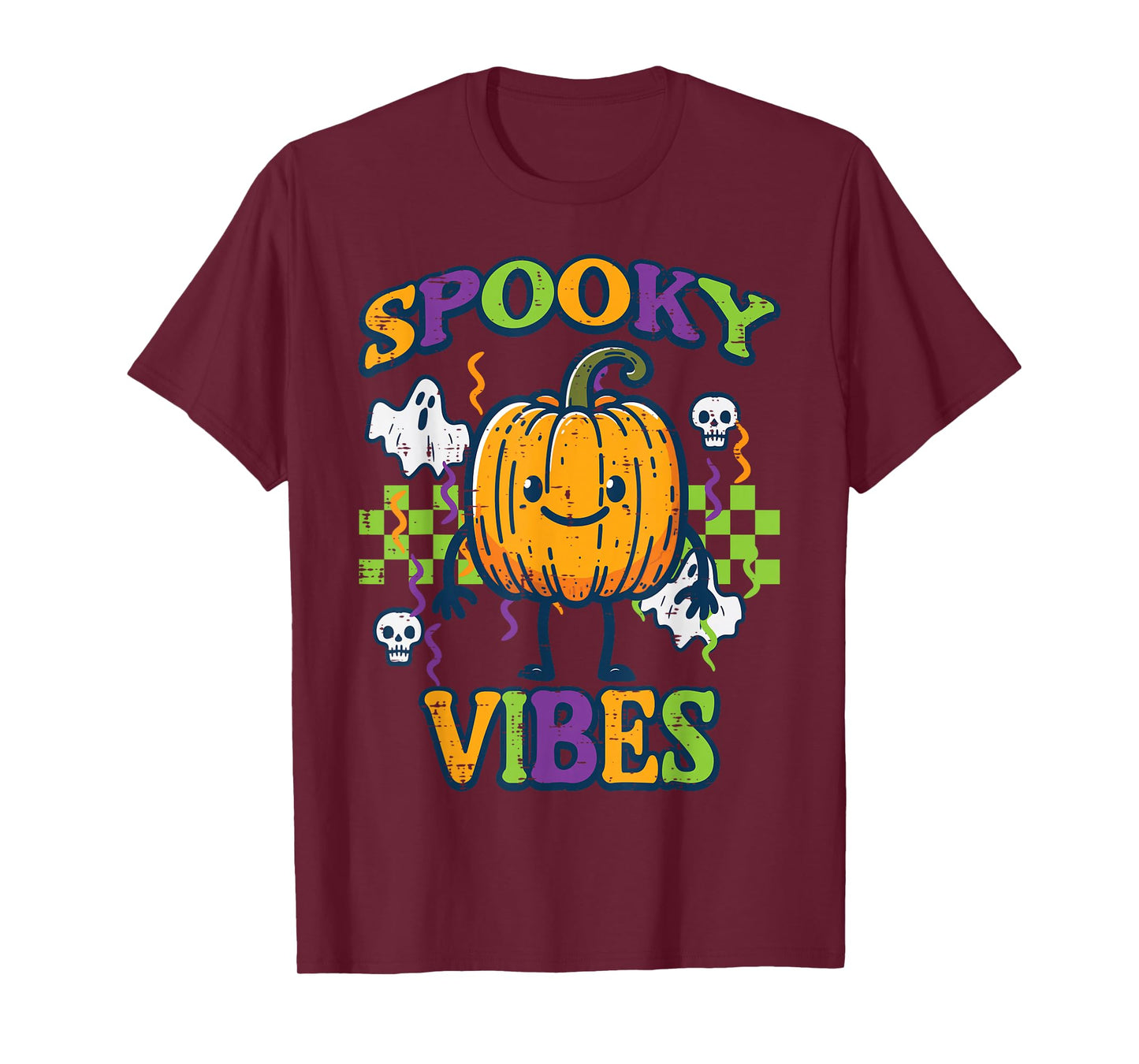 Halloween Pumpkin Spooky Vibes Retro Costume Women Kids Men T-Shirt