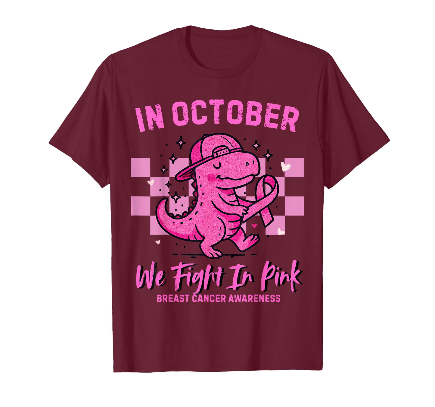 in October we Fight in Pink Dinosaur Breast Cancer Awareness T-Shirt