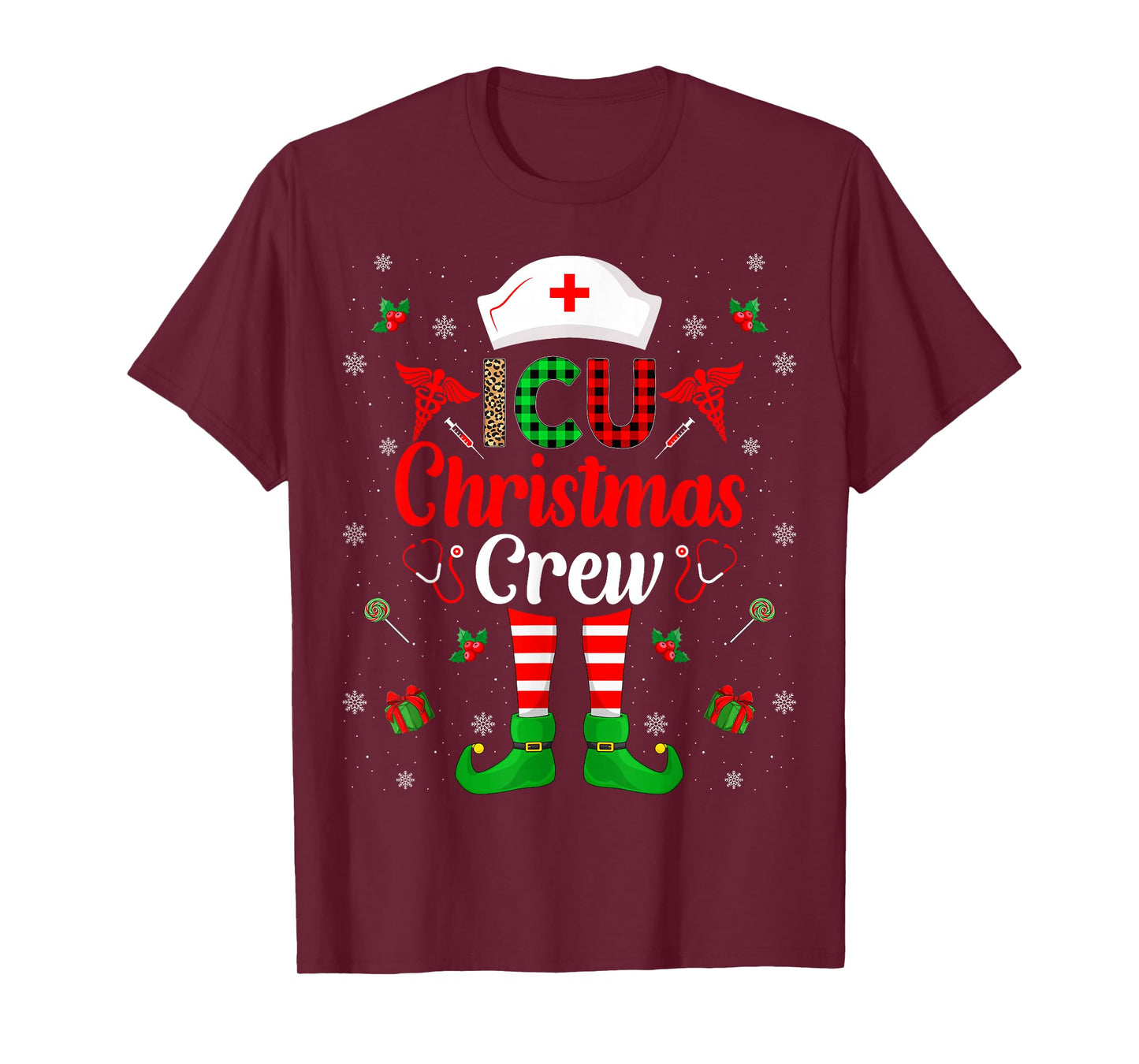 ICU Christmas Crew Matching Family Nurse Elf Christmas T-Shirt