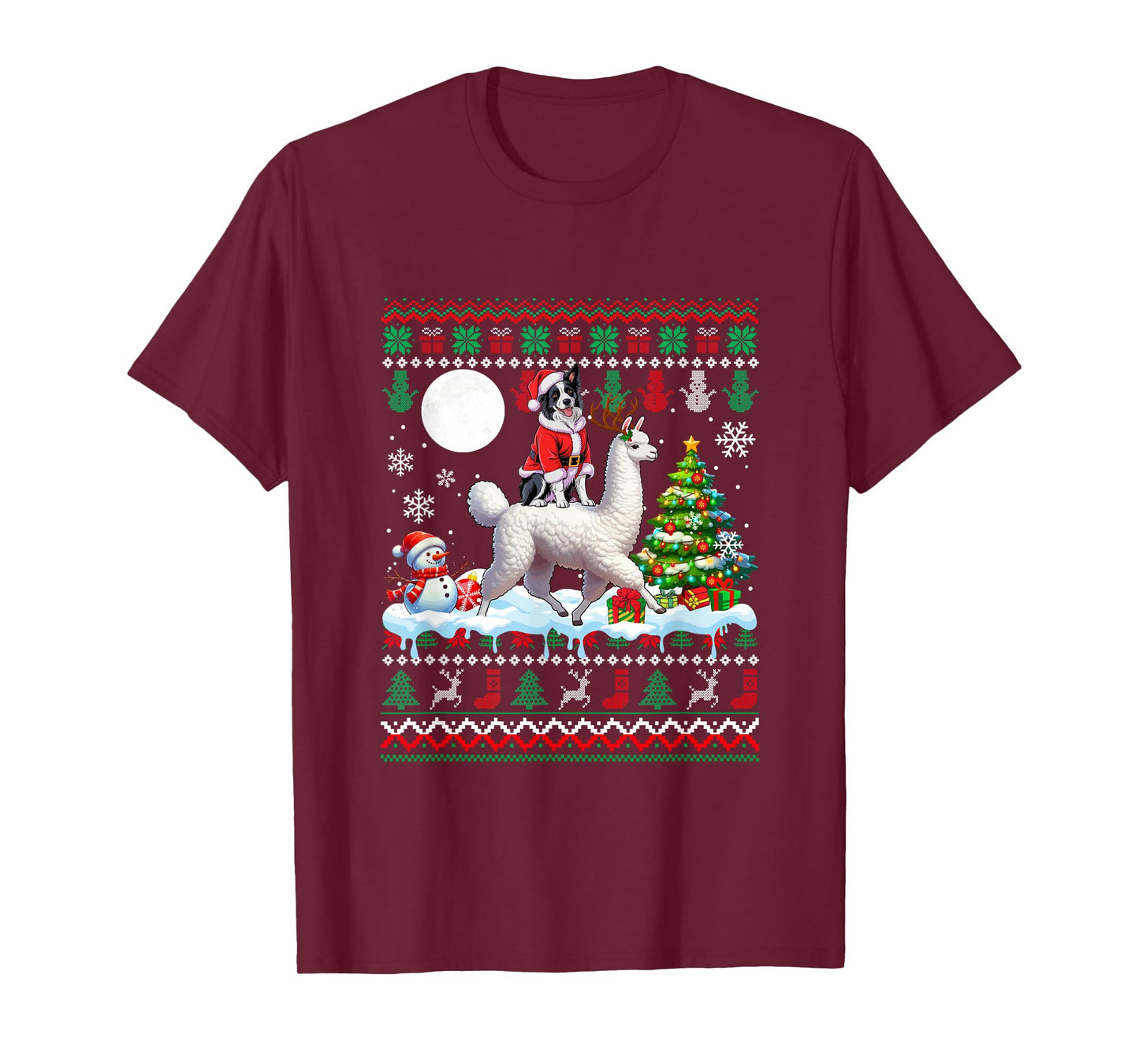 Santa Border Collie Riding Llama Sweater Christmas Owner T-Shirt